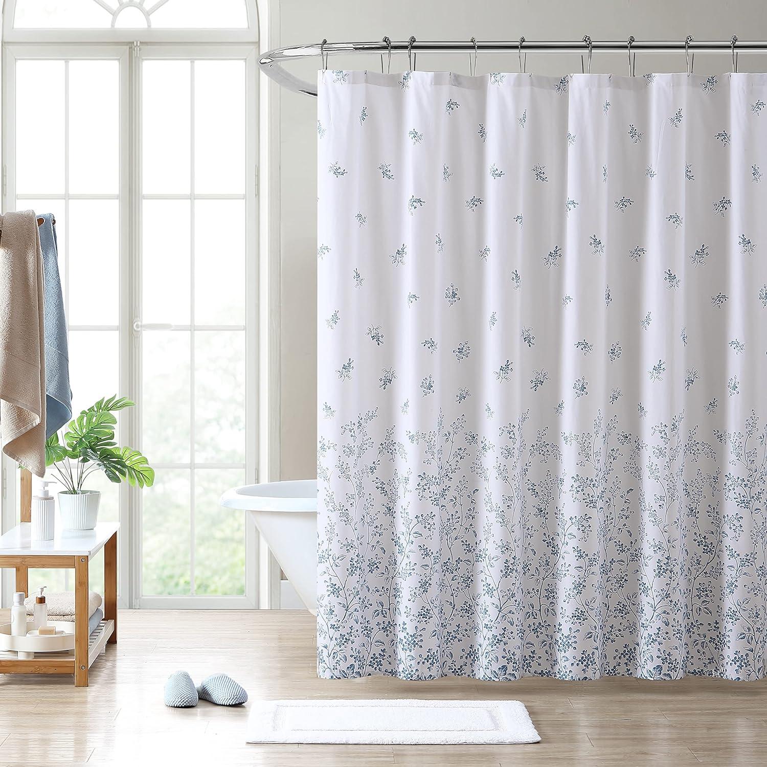 Home - Shower Curtain, Stylish Bathroom Decor With Buttonhold Top, Elegant Floral Home Decor (Flora Blue, 72" X 72")[s1]