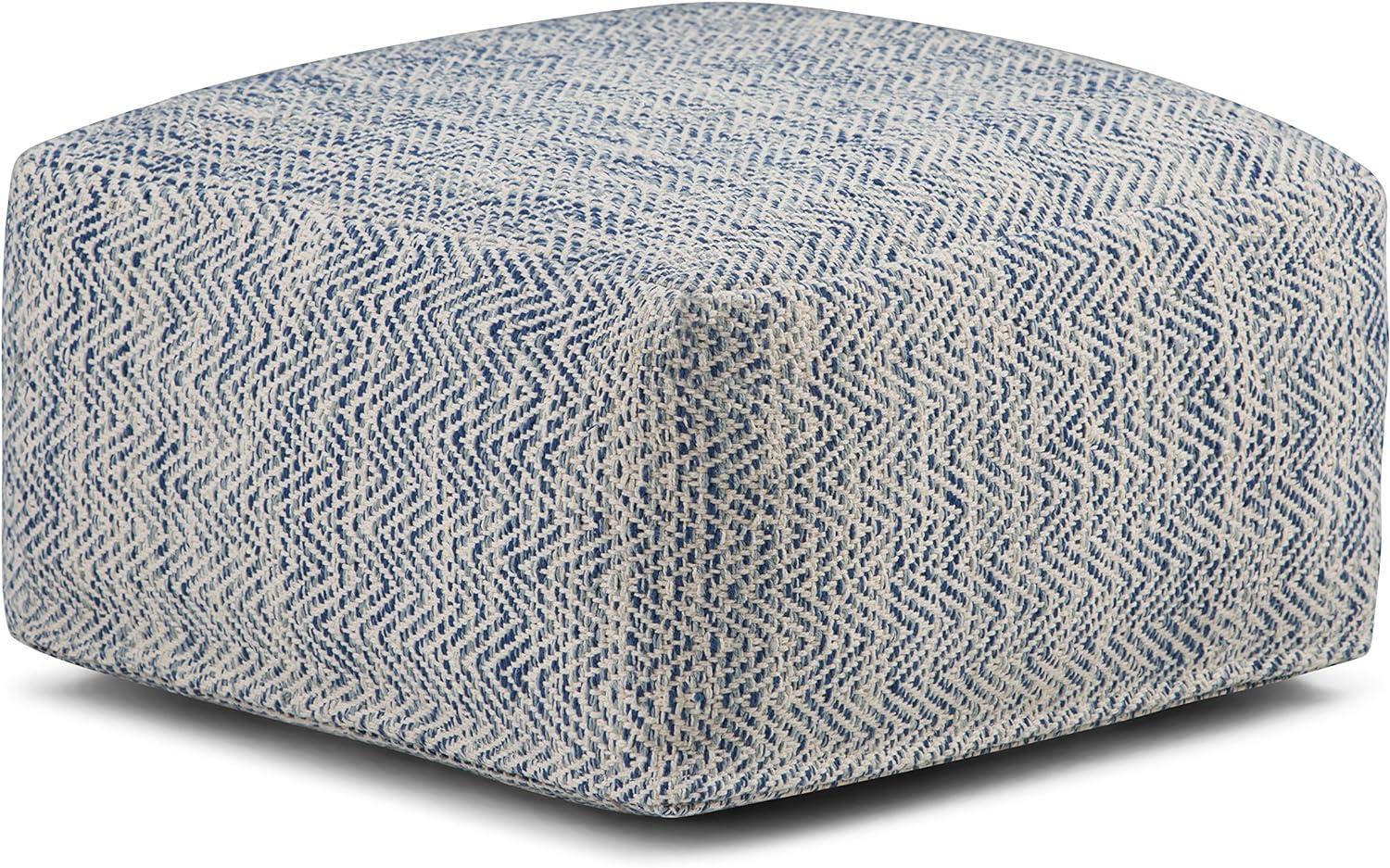 Nate Boho Square Pouf in Denim Melange Cotton