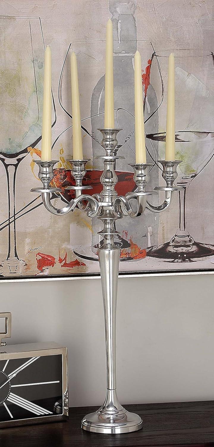 DecMode 5 Holder Silver Aluminum Metal Scroll Tall Candelabra