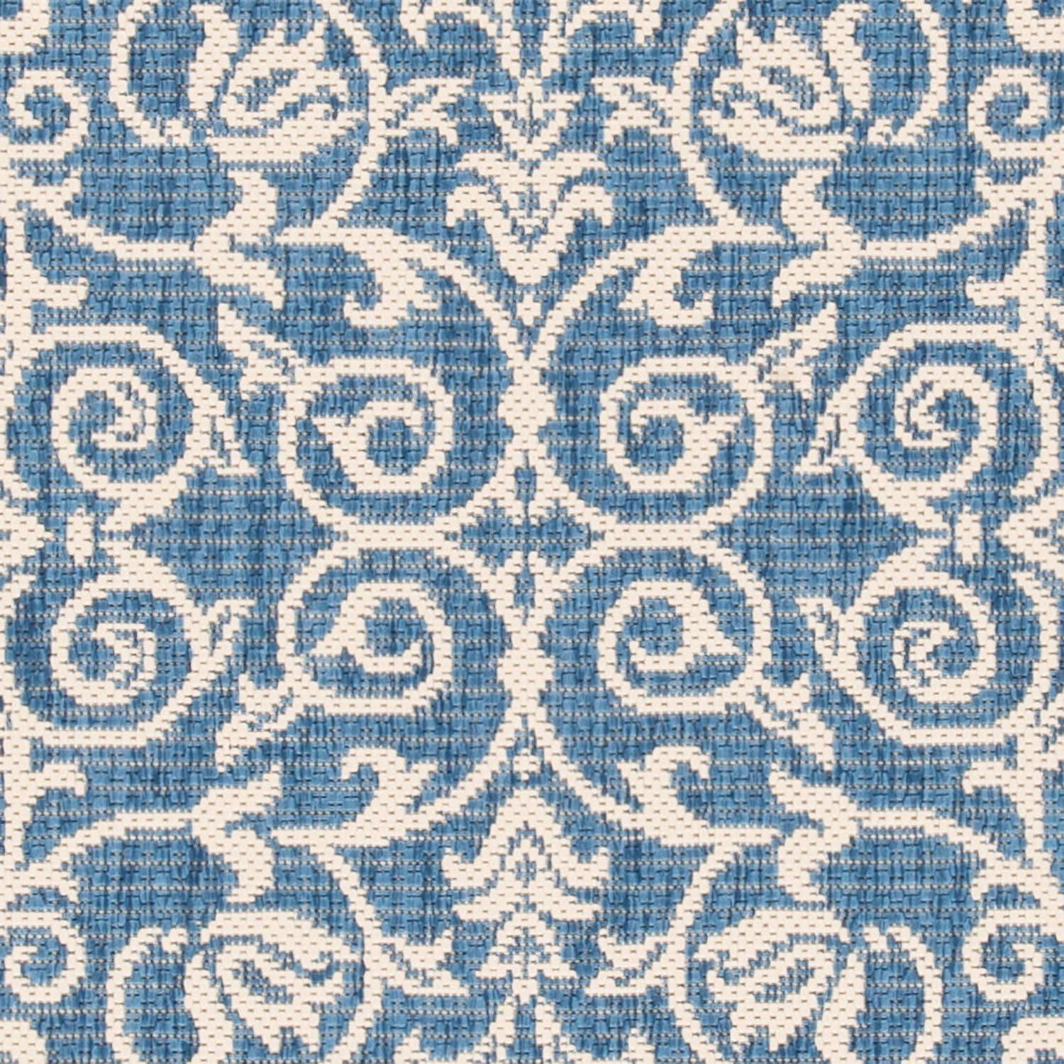 Courtyard CY2098 Power Loomed Indoor and Outdoor Area Rug - Blue/Natural - 6'7"x6'7" - Safavieh