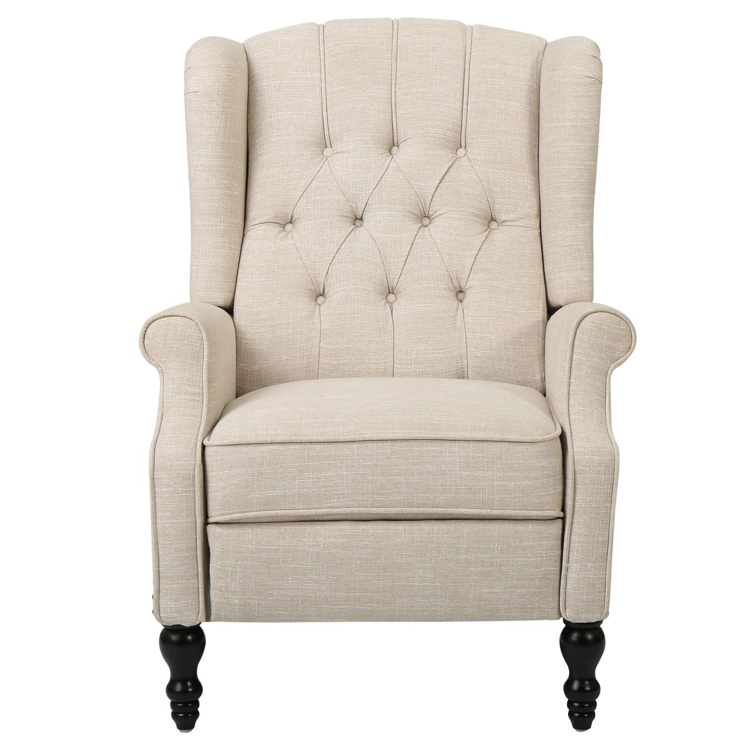 Walter Light Beige Fabric Recliner Club Chair - Christopher Knight Home: Elegant Tufted Wingback, Nailhead Trim, Polyester Upholstery