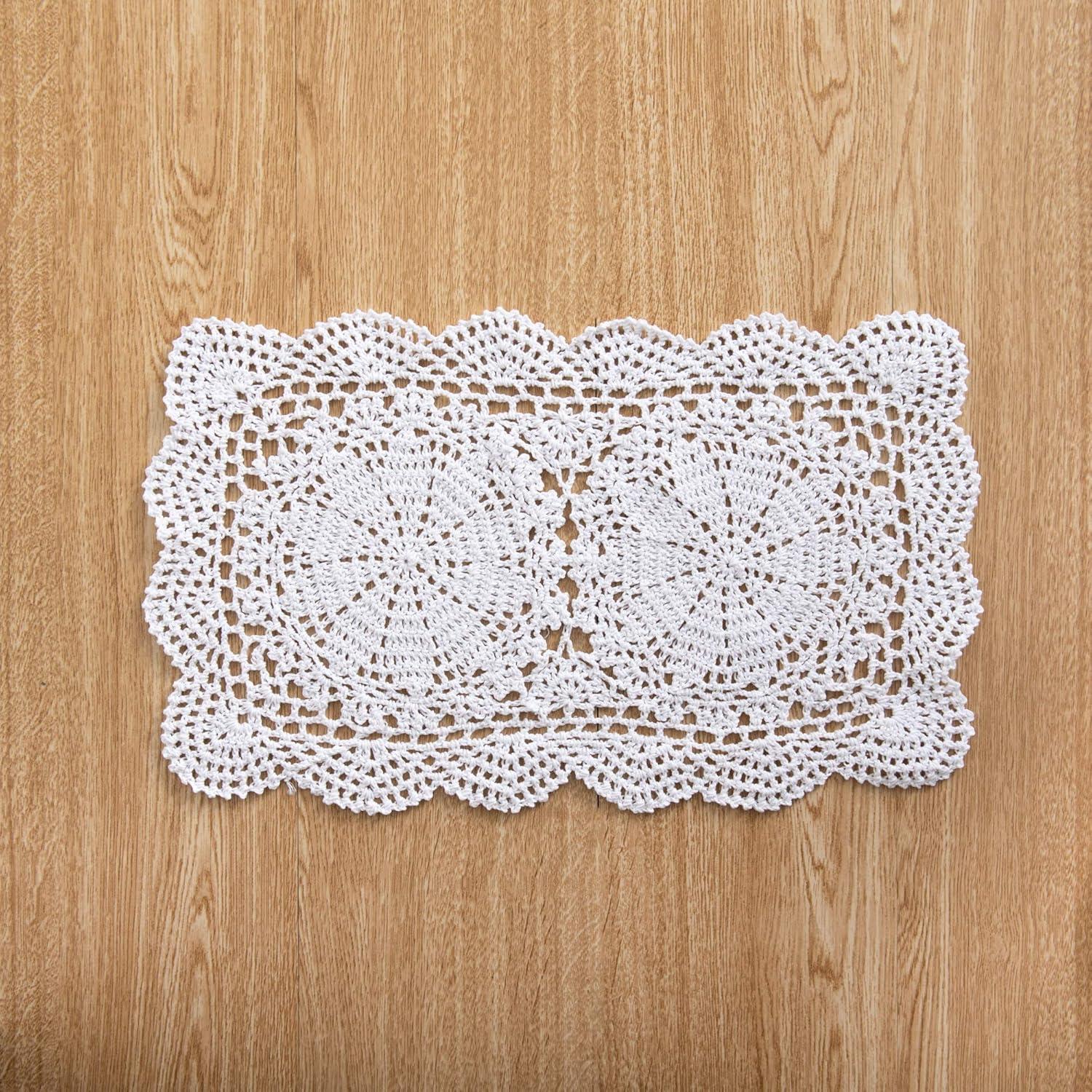 Handmade White Cotton Crochet Lace Placemats 10.6x16.9 Inch