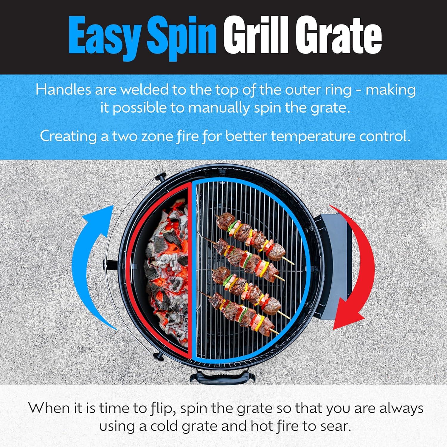 Elevated Cooking Grill Grate by SnS Grills - 304 Stainless Steel, Fits 22" & 26" EasySpin™ and Weber Grill Grates