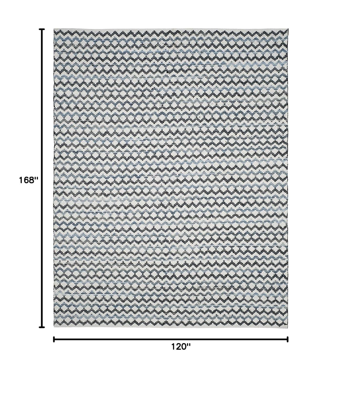 SAFAVIEH Montauk Harding Geometric Striped Cotton Area Rug, Ivory Blue/Black, 10' x 14'