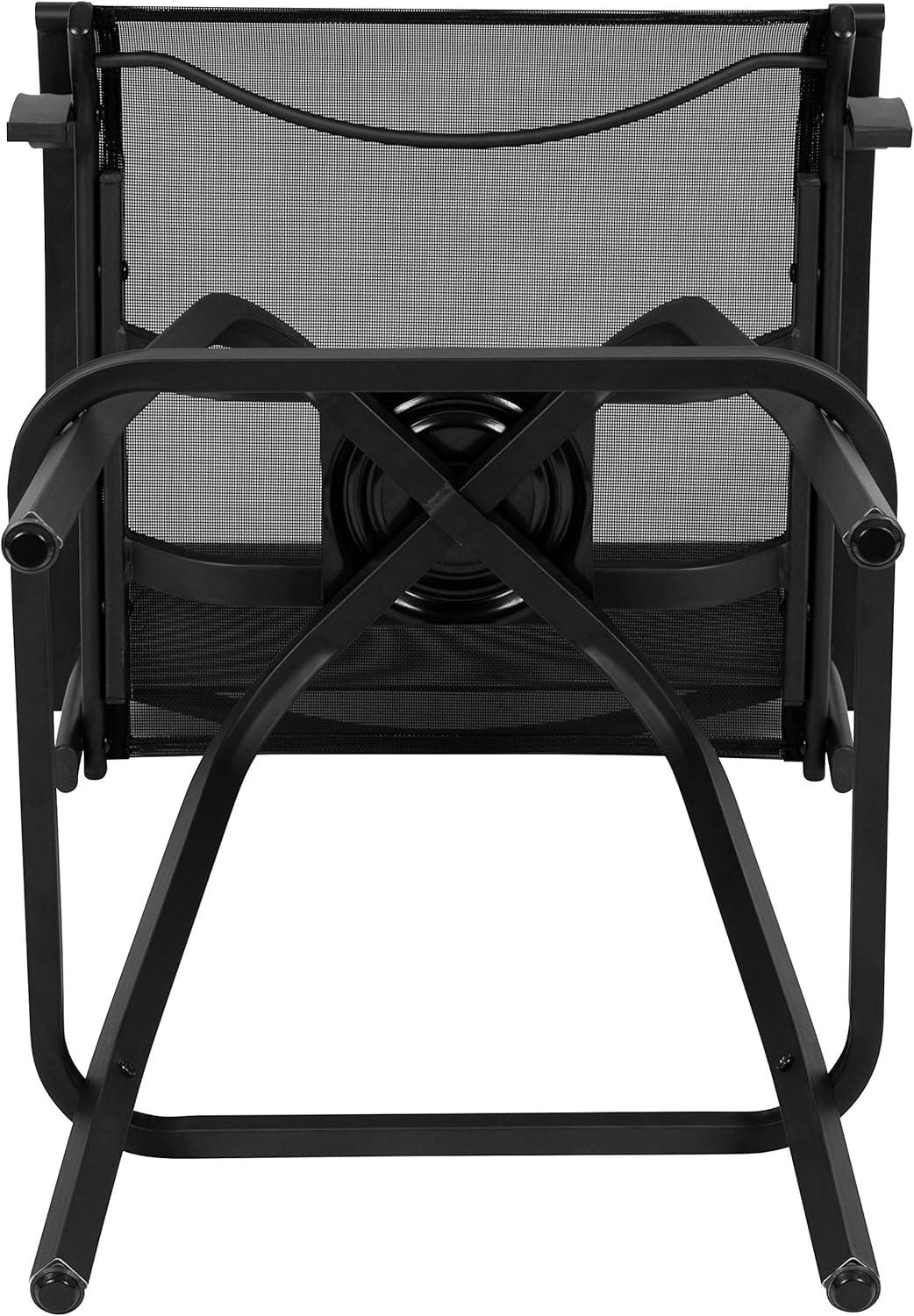 Flash Furniture Patio Bar Height Stools Set of 2, All-Weather Textilene Swivel Patio Stools and Deck Chairs with High Back & Armrests in Black
