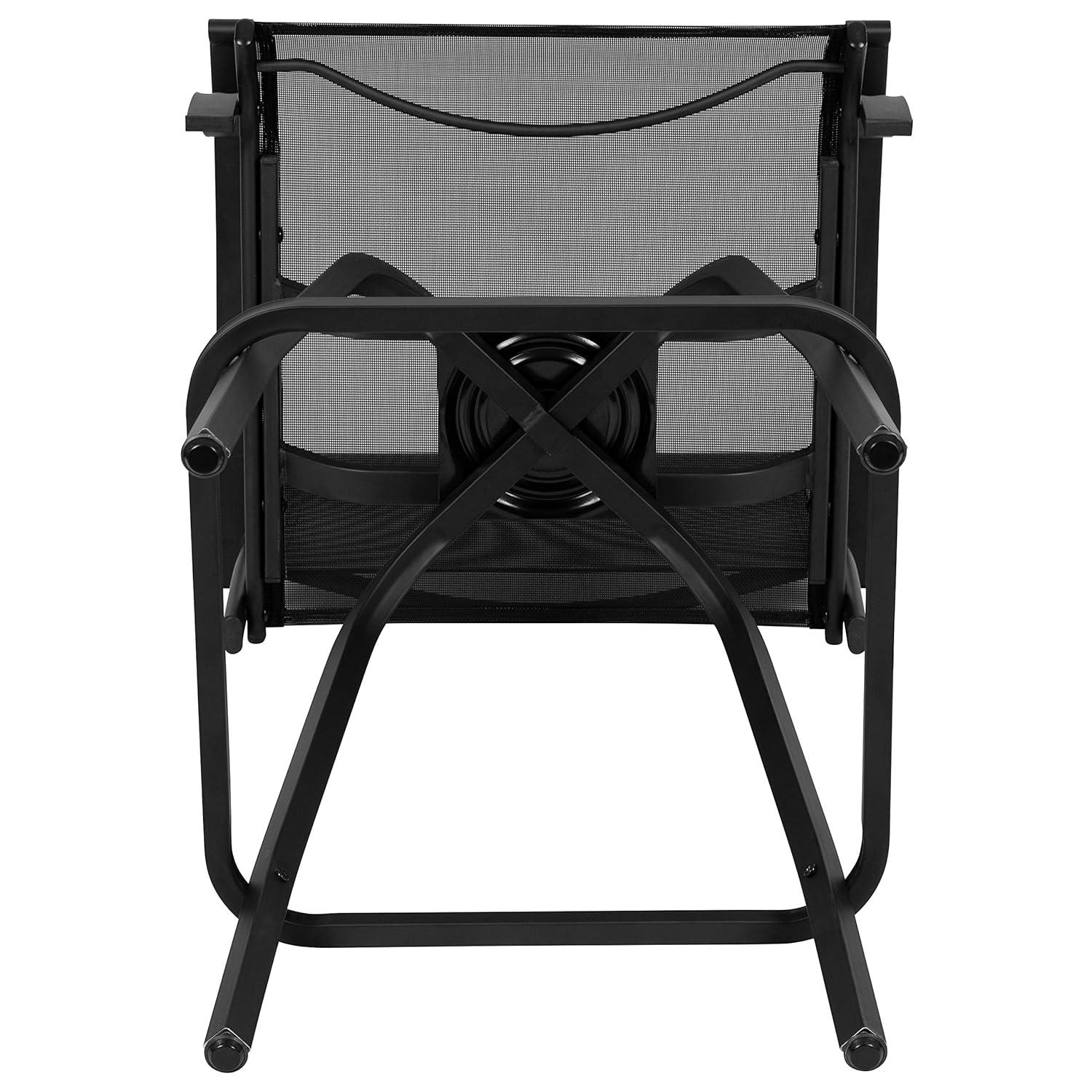 Flash Furniture Patio Bar Height Stools Set of 2, All-Weather Textilene Swivel Patio Stools and Deck Chairs with High Back & Armrests in Black