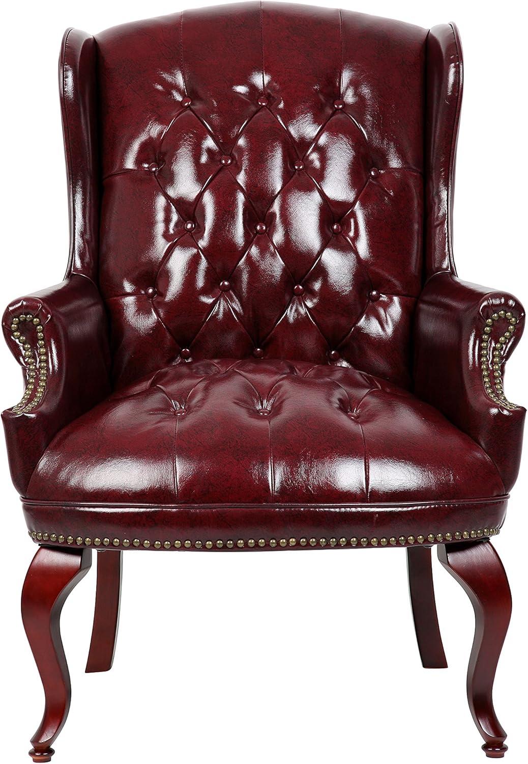 Boss B809-BY Wingback Traditional Guest Chair, 29" x 32" x 41.5",  Vinyl - Burgundy