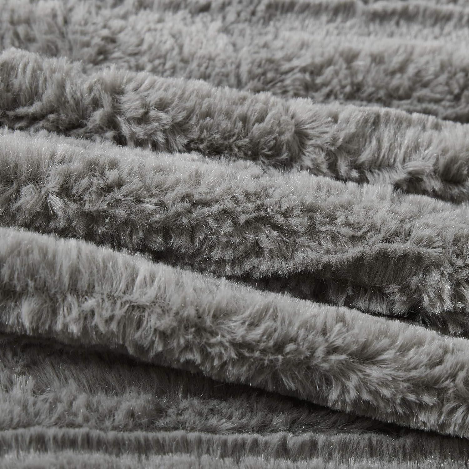 Gray Polar Brushed Faux Fur Comforter Mini Set Full/Queen 3pc: Madison Park, Hypoallergenic, Geometric Pattern, 3-Piece Set