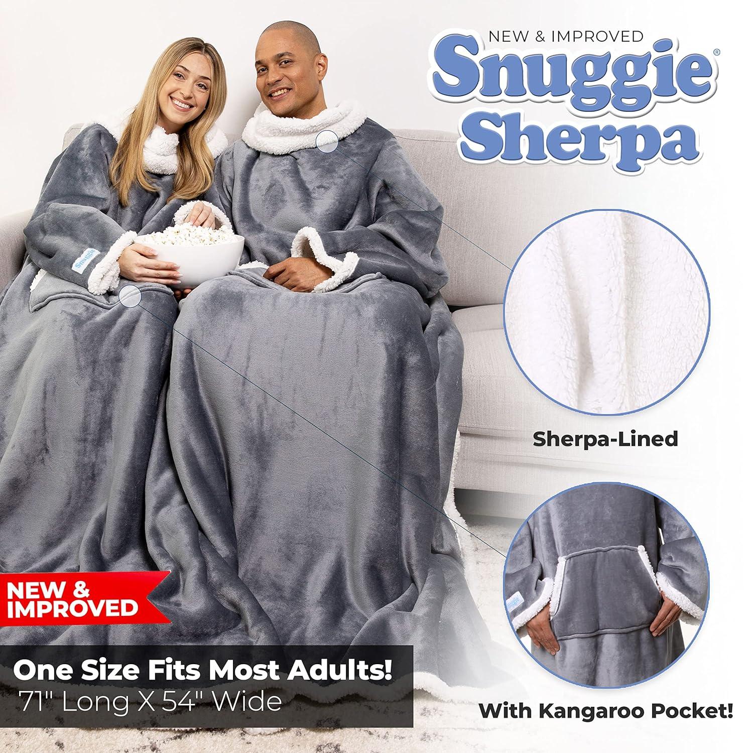 Snuggie Sherpa the Original Wearable Blanket with Sleeves, Adult Size, Charcoal