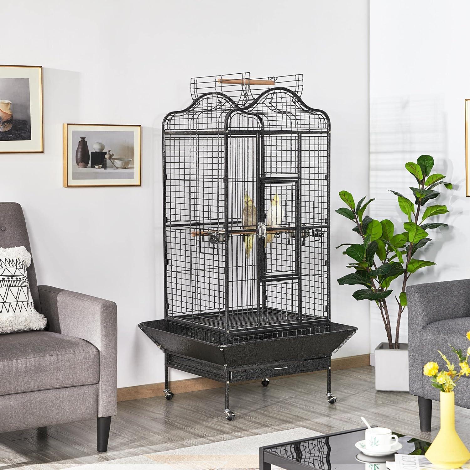 Yaheetech 63"H Open Playtop Extra Large Bird Cage Parrot Cage Black