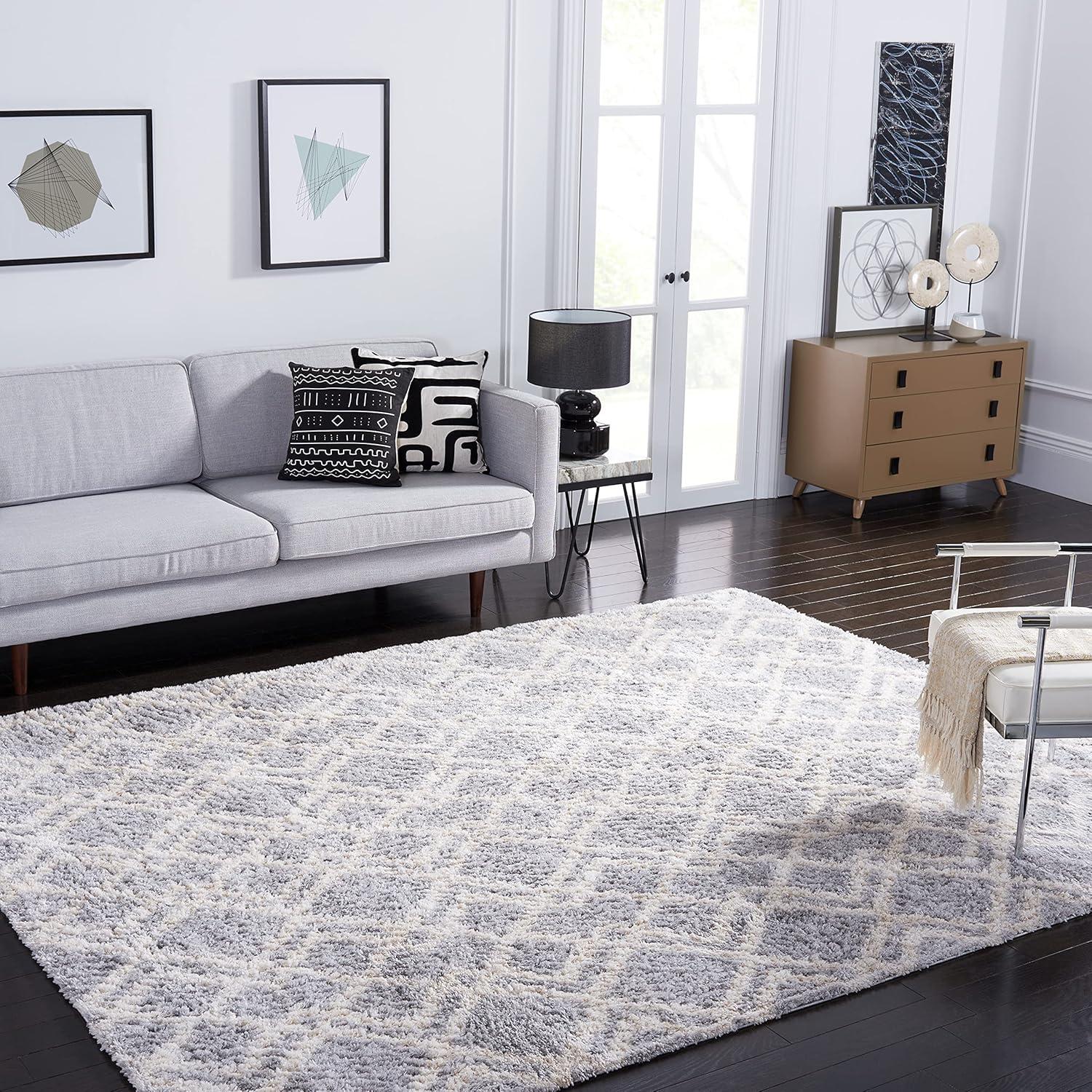 Gray and Cream 10' x 14' Shag Area Rug