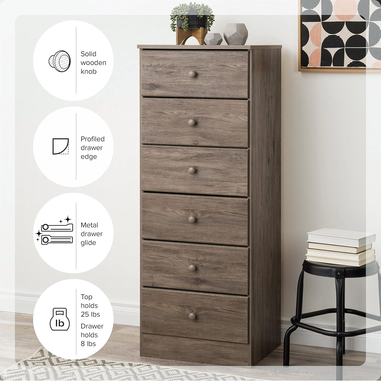 Astrid Drifted Gray Tall 6-Drawer Dresser with Acrylic Knobs