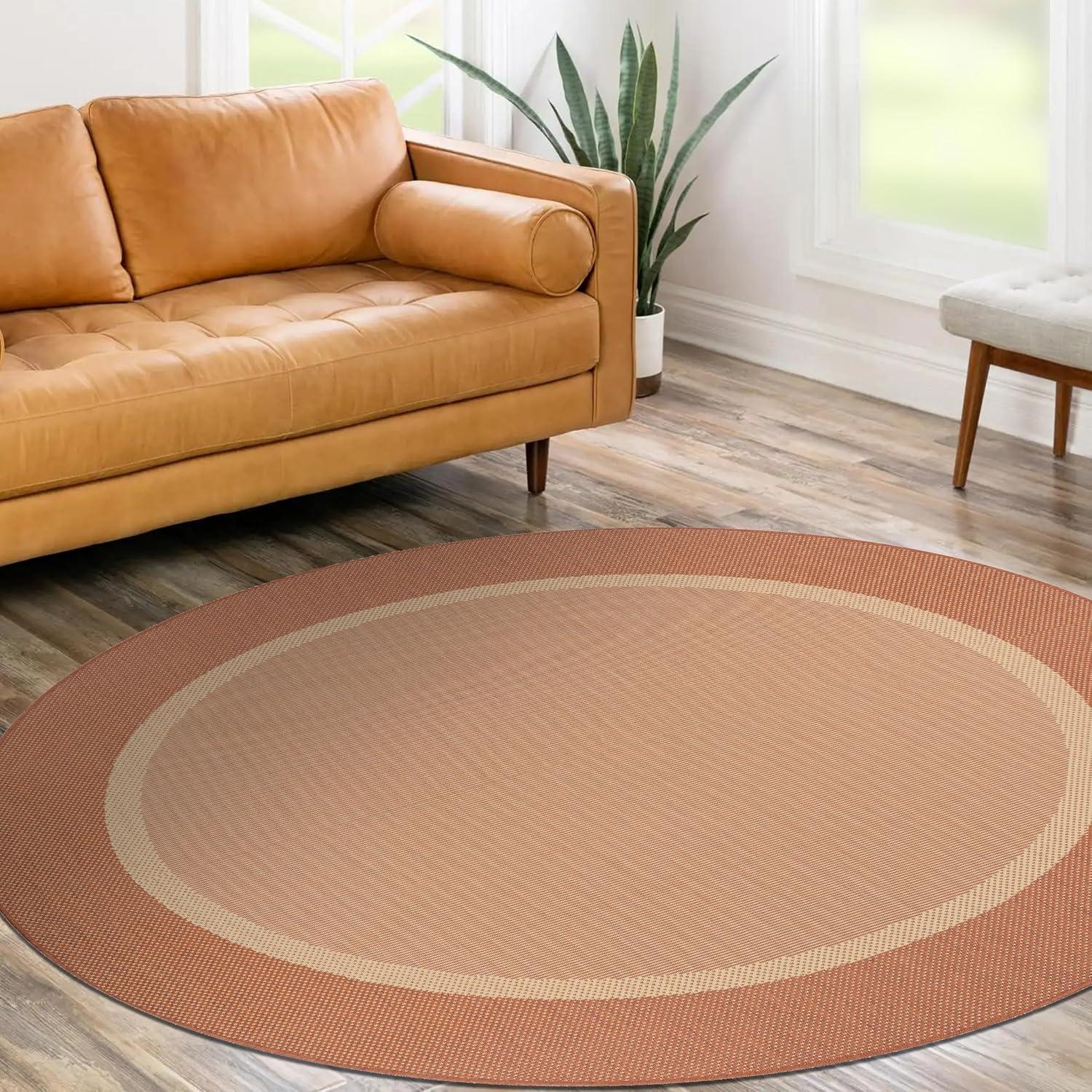 Couristan Recife Stria Texture Indoor / Outdoor Area Rug, Natural- Terracotta, 7'6" Round