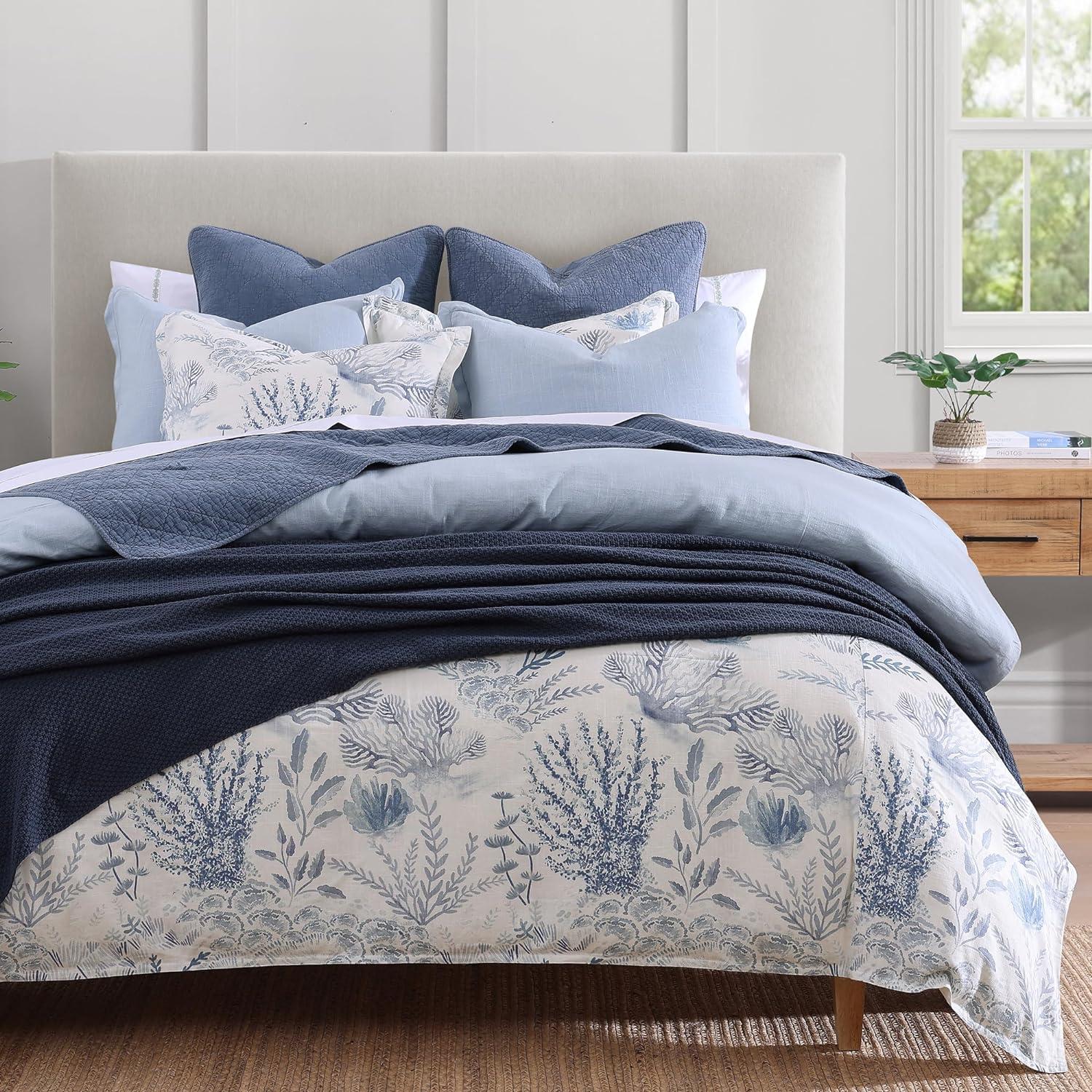 Super Queen Blue Cotton Reversible Comforter Set