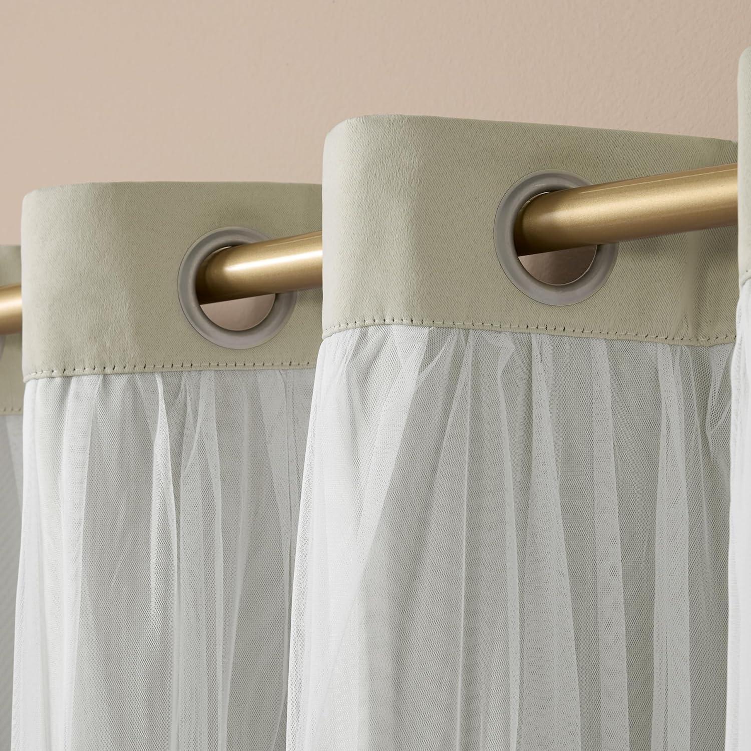 Set of 2 (63"x52") Caterina Layered Solid Blackout with Sheer Top Curtain Panels Sand - Exclusive Home: Thermal Insulated