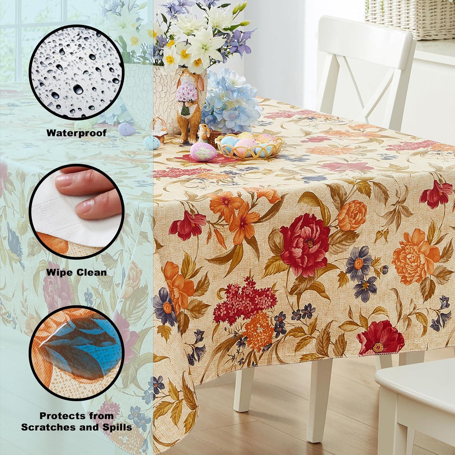 Newbridge Nicolette French Floral Garden 52 x 52 inch Square Flannel Backed Vinyl Tablecloth