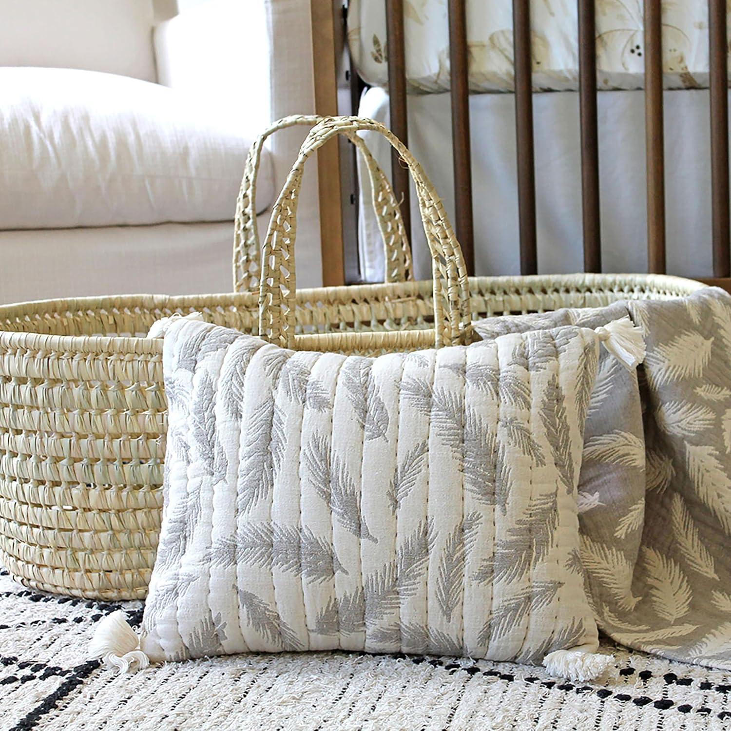 Crane Baby Rectangular Feather 100% Cotton Accent Pillow Cover & Insert for Baby Nursery