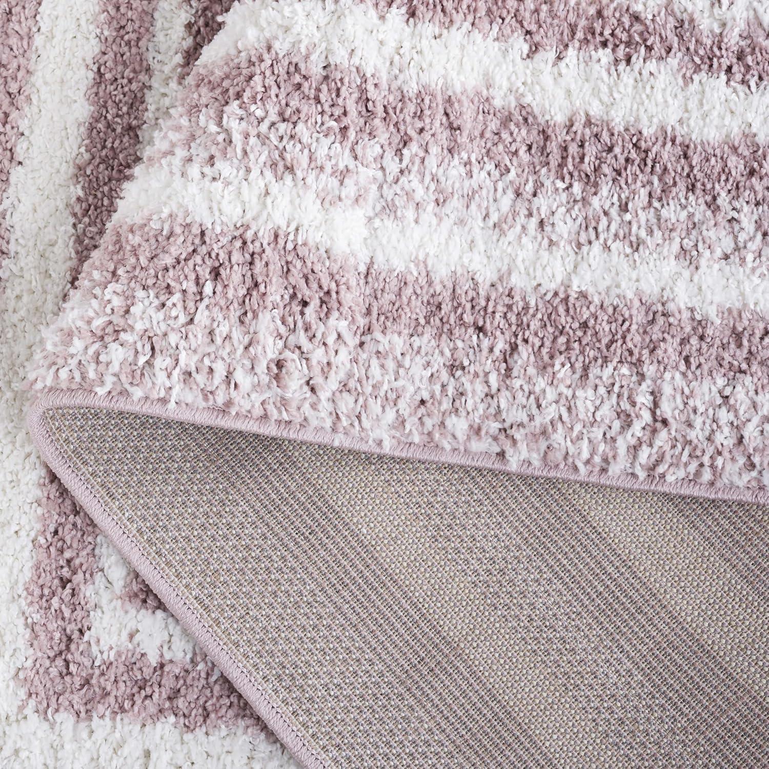 SAFAVIEH Border & Stripe Hyram Bordered Shag Area Rug, Pink/Ivory, 6'7" x 6'7" Round