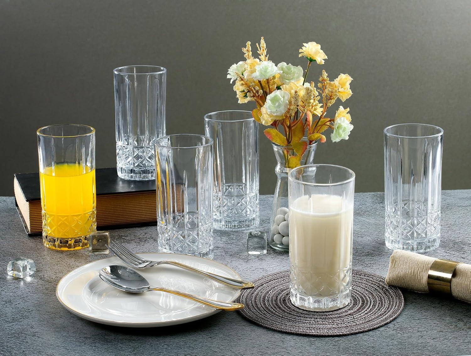 Lorren Home Trends Lorren Home Trends Tall 12 Ounce Drinking Glass-Textured Cut Glass (Set of 6)