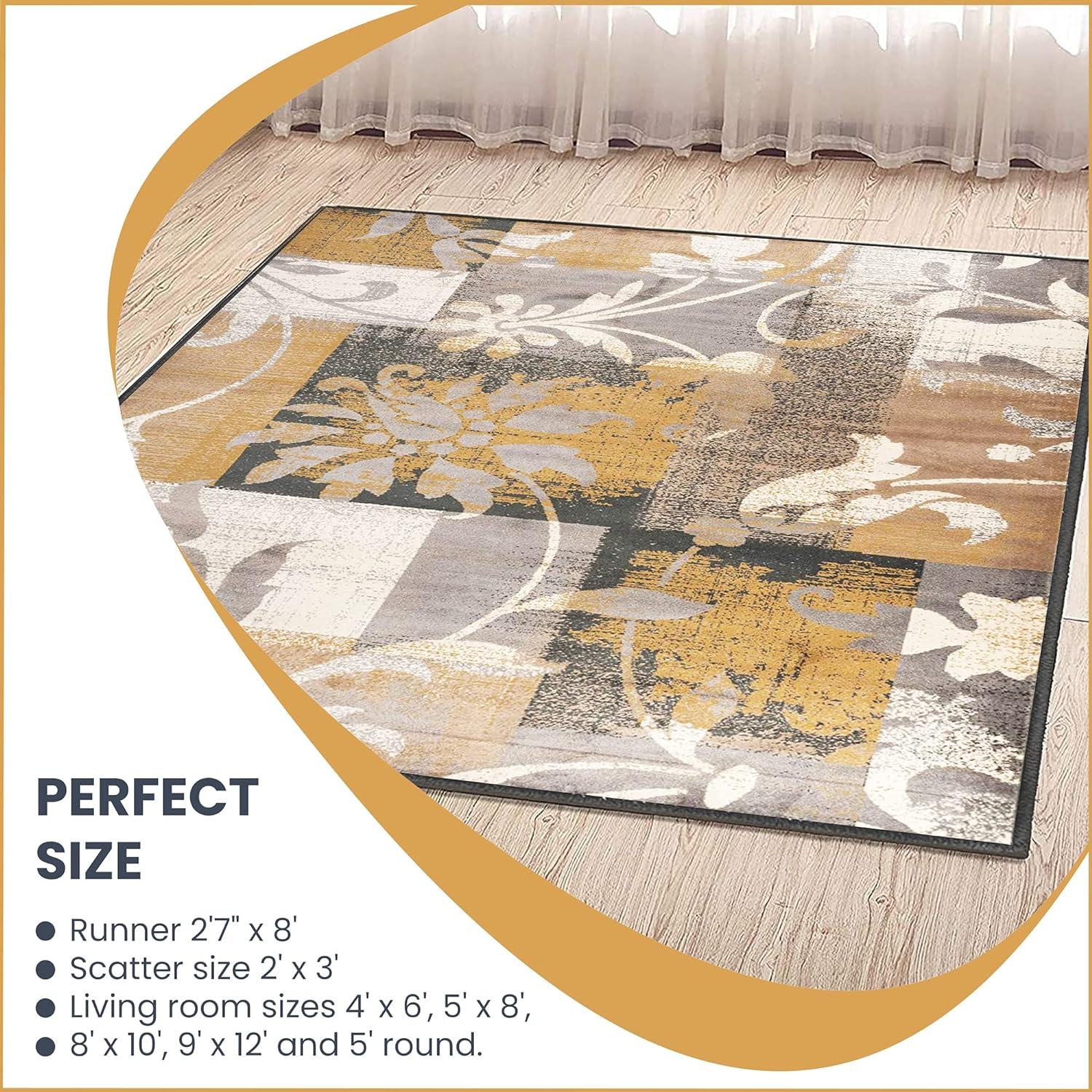 Superior Pastiche Floral Patchwork Indoor Area Rug, 5' x 8', Camel