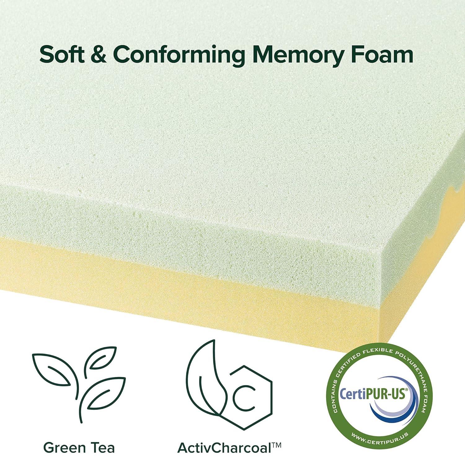 Spa Sensations by Zinus 4" Green Tea TorsoTec® Memory Foam Mattress Topper, Queen