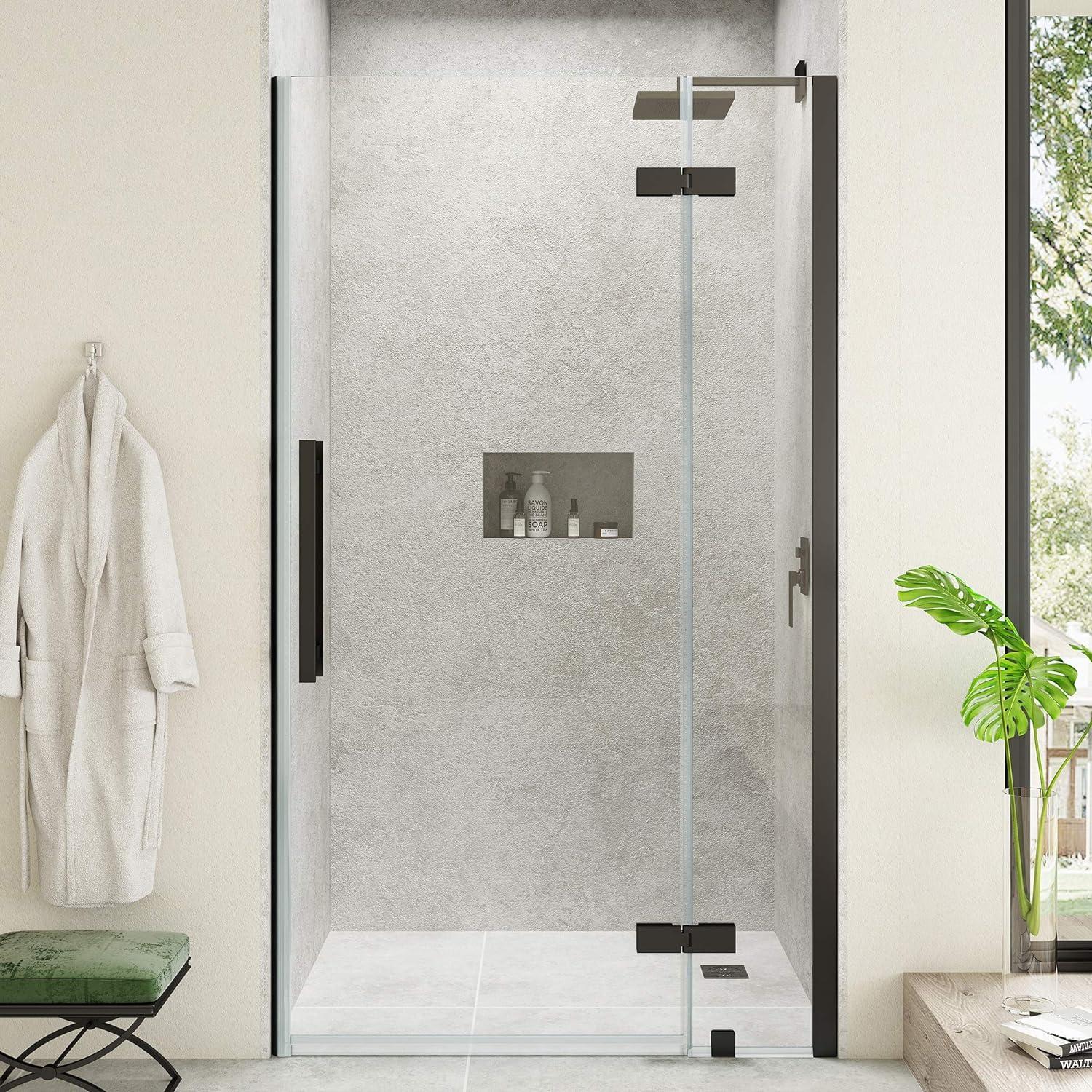 Tampa Black Frameless Hinge Shower Door with Tempered Glass