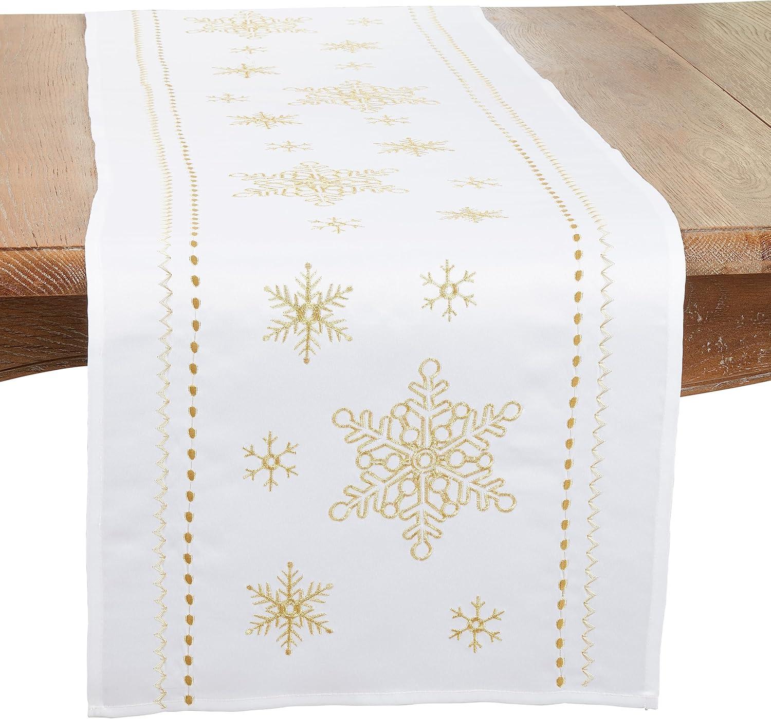 Saro Lifestyle Elegant Snowflake Embroidered Table Runner