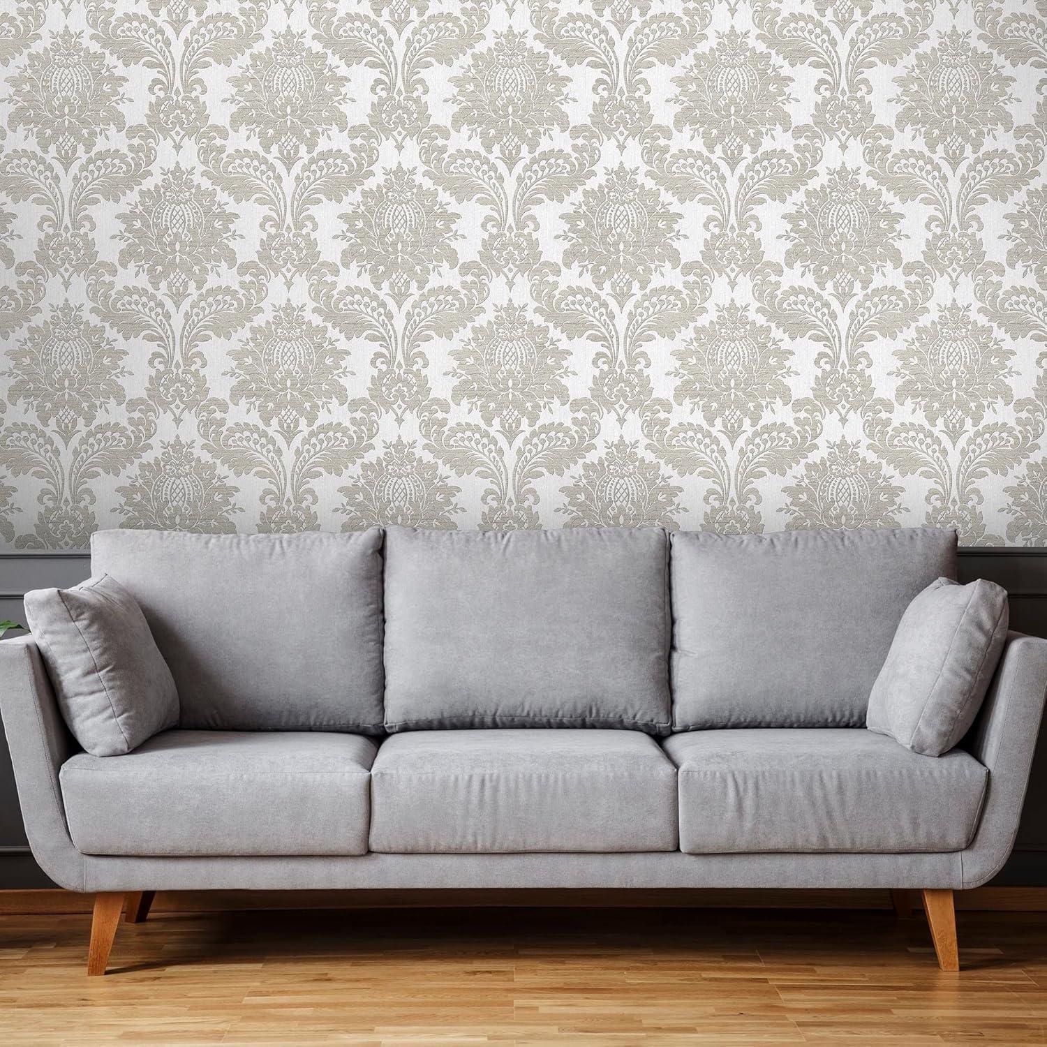 Archive Damask Grey Wallpaper