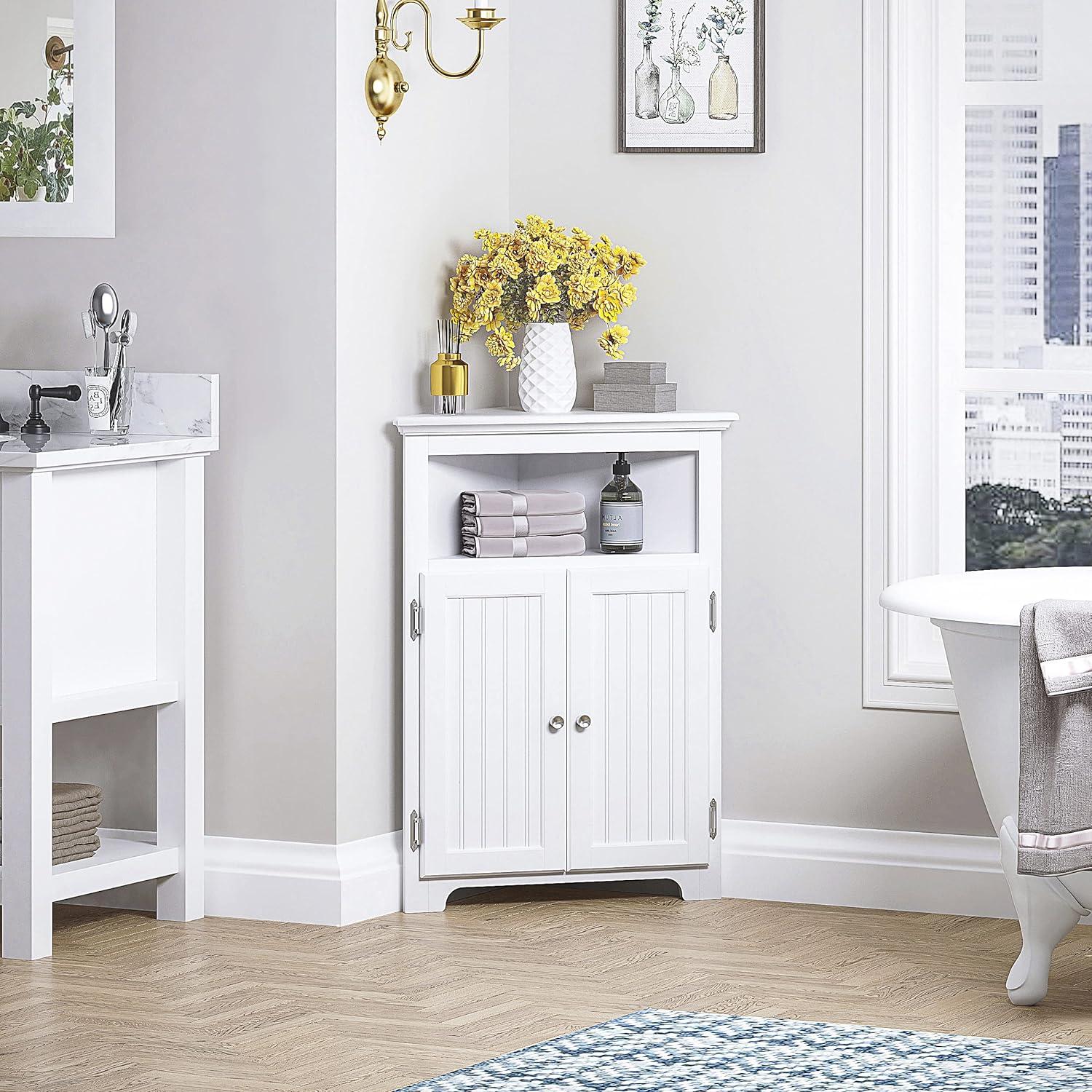 White MDF Lockable Corner Cabinet with Adjustable Shelving