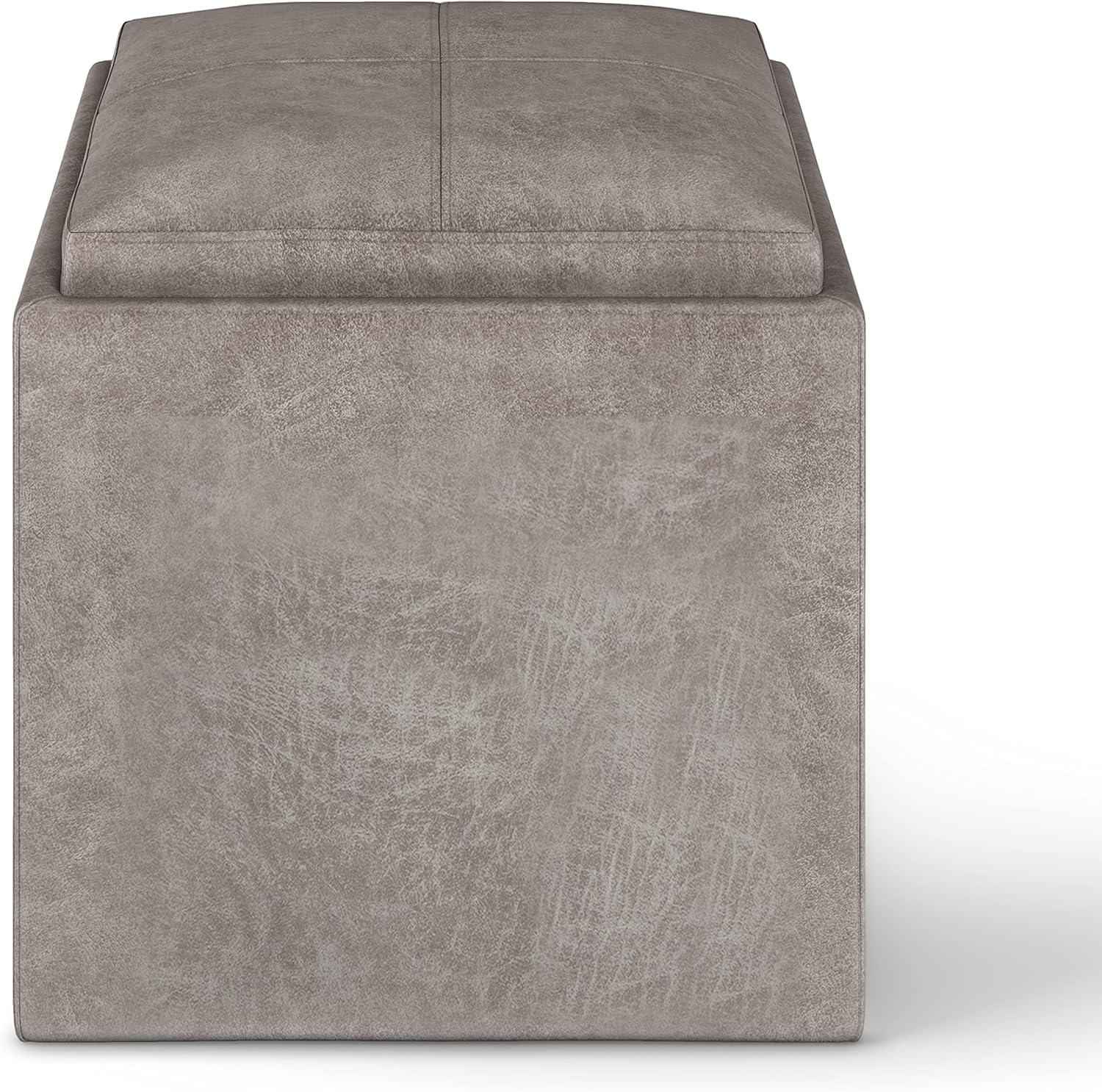 Simpli Home Rockwood 17" Cube Storage Ottoman with Tray in Gray Faux Leather