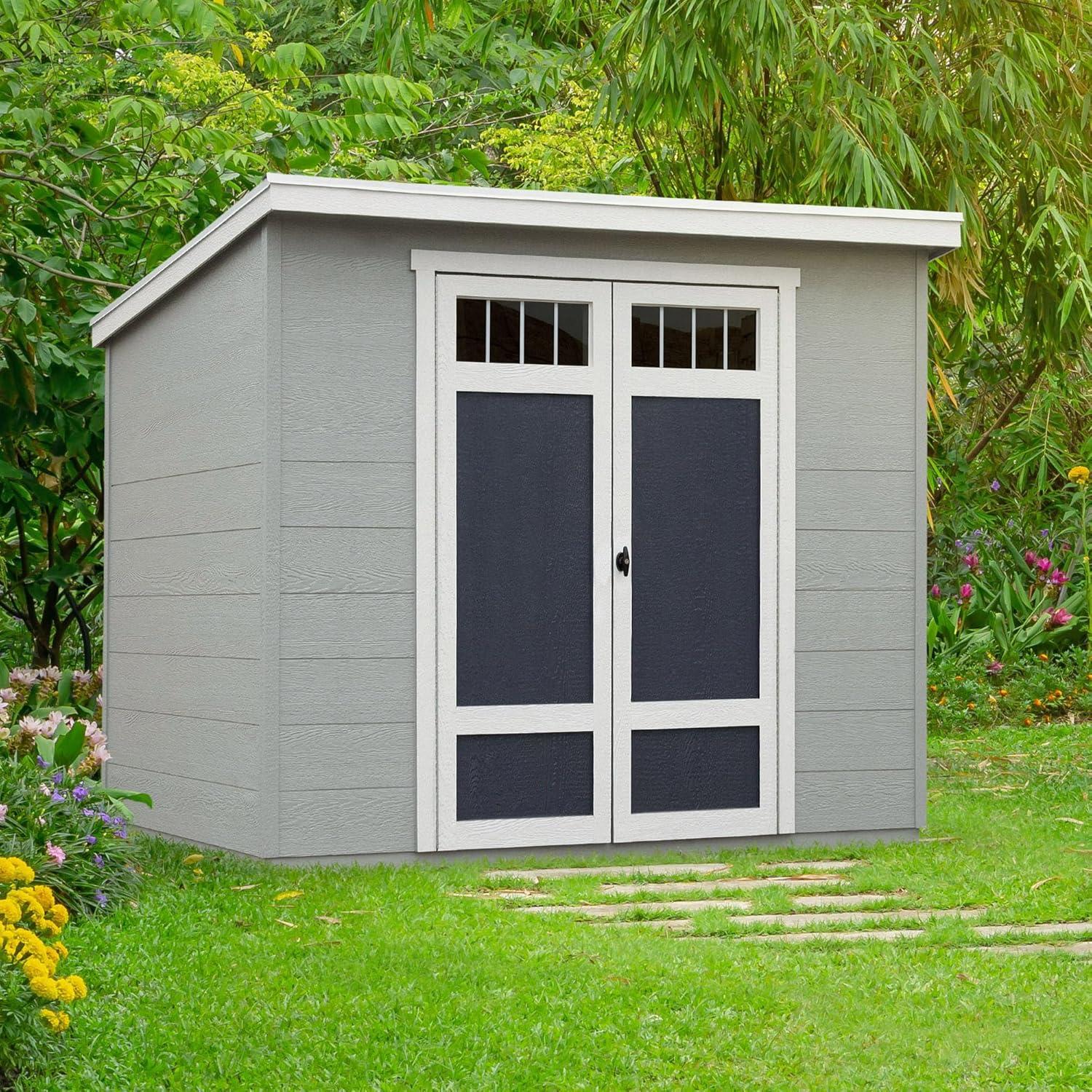 Highland 6' x 8' Beige Wooden Storage Shed with Windows