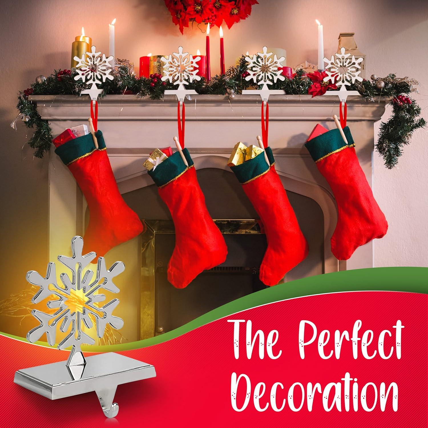 Season 4 Sparkles 4 Pieces Snowflake Stocking Holder Metal for Hanging Stockings