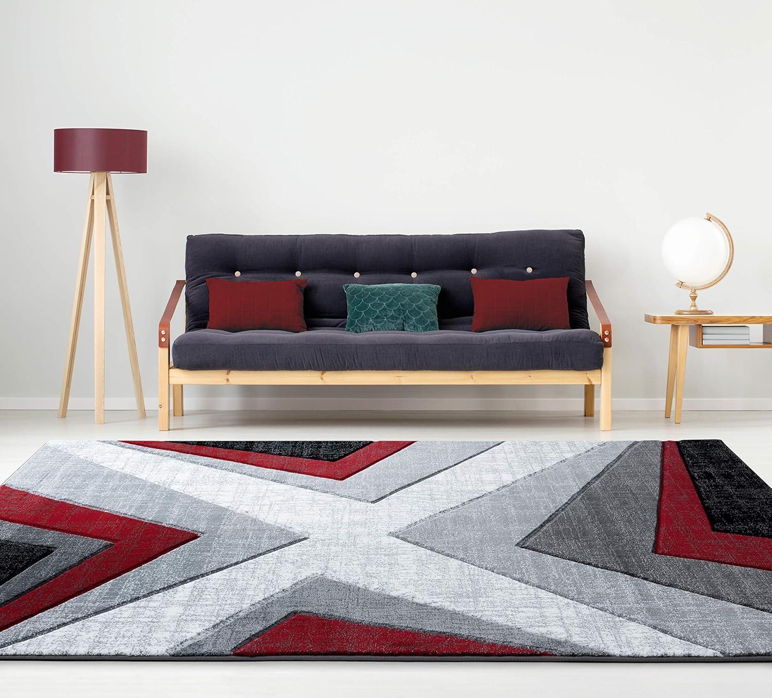 Red and Gray Geometric 3' x 5' Stain-Resistant Rug