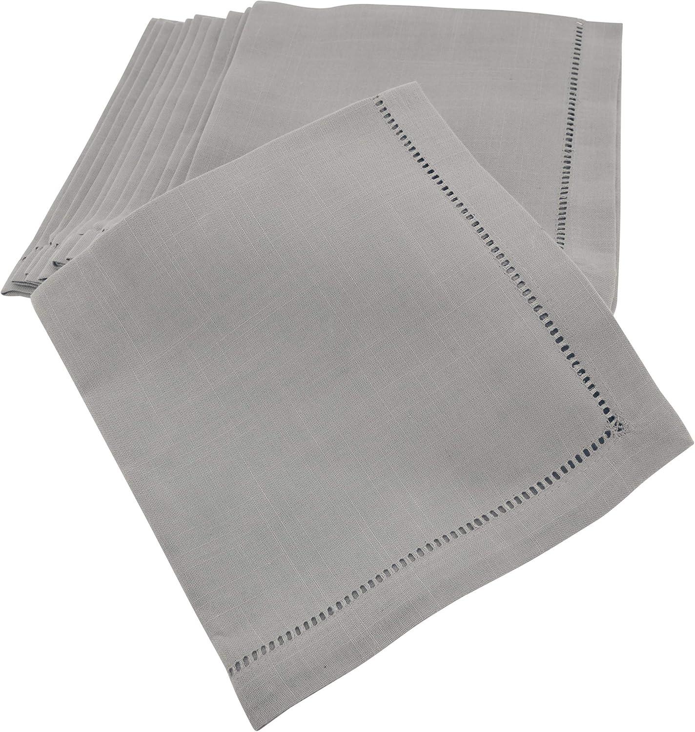 Saro Lifestyle Dinner Napkin With Hemstitch Border Design (Set of 12), Grey, 18" x 18"