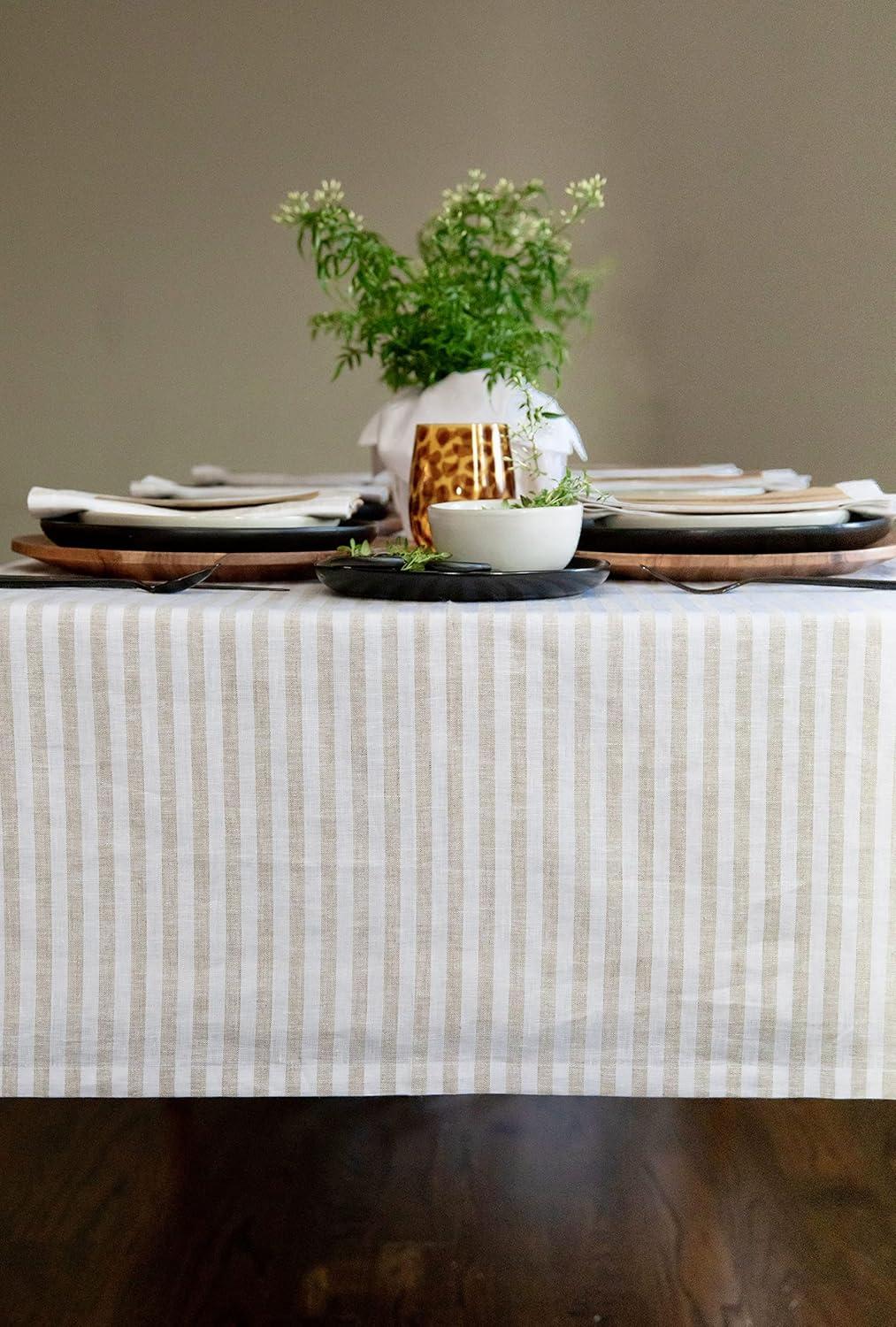 Solino Home Amalfi Stripe - 100% Pure Linen Tablecloth