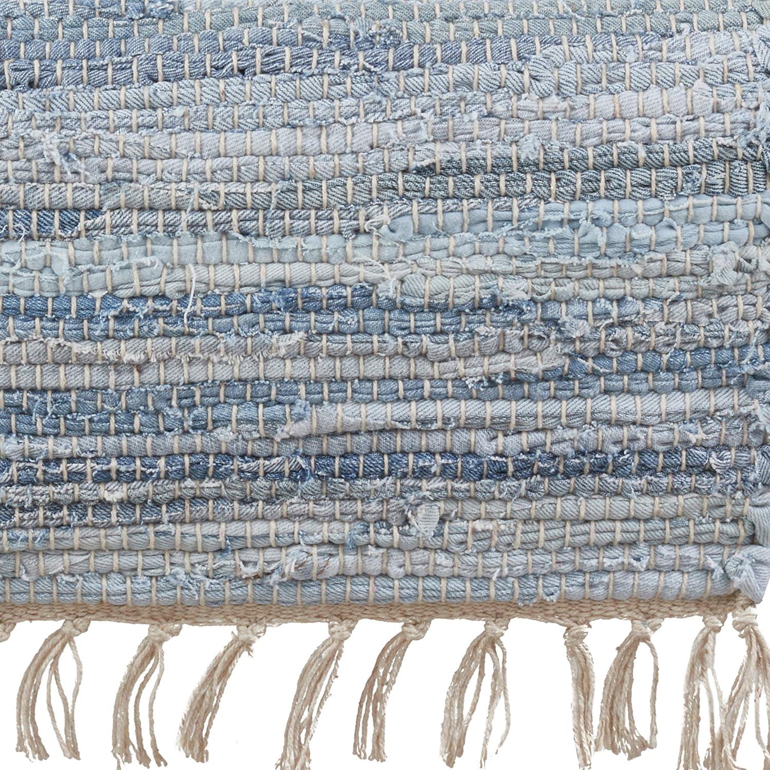 Blue Cotton Chindi Table Runner with Fringe, 16"x72"