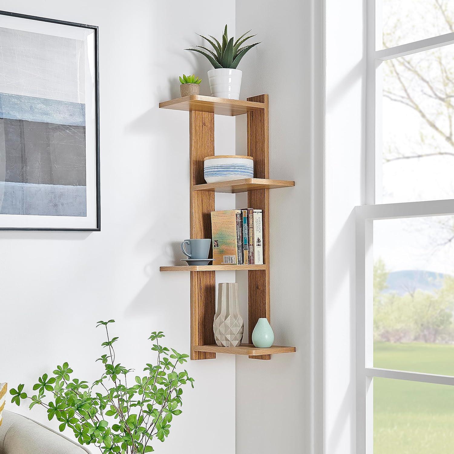 33" x 11.8" Alvar Corner 4 Tier Floating Ledge Column Wall Shelf - Danya B.