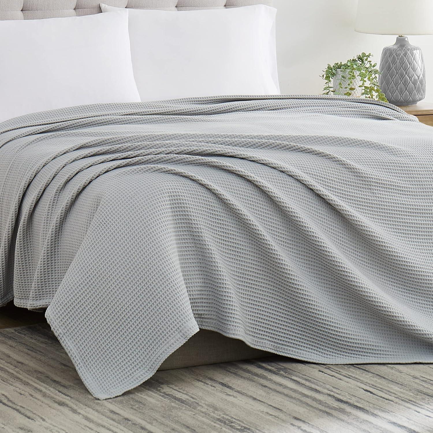 Modern Threads Thermal Waffle Weave Light Gray Cotton Bed Blanket, Twin