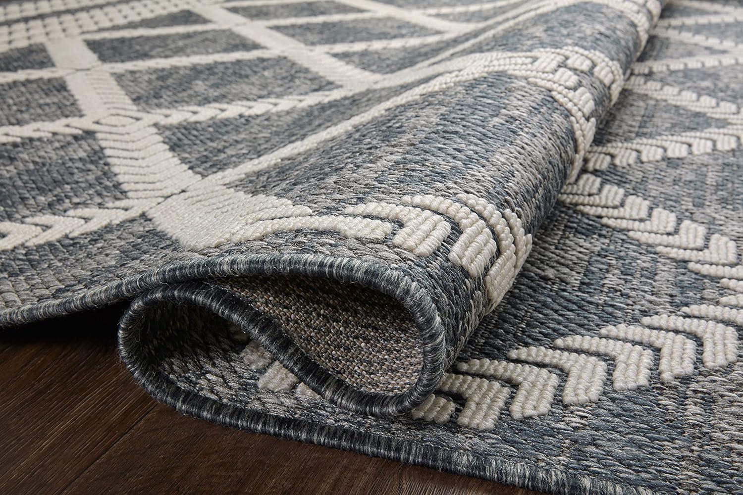 Denim & Ivory Geometric Washable Rectangular Rug