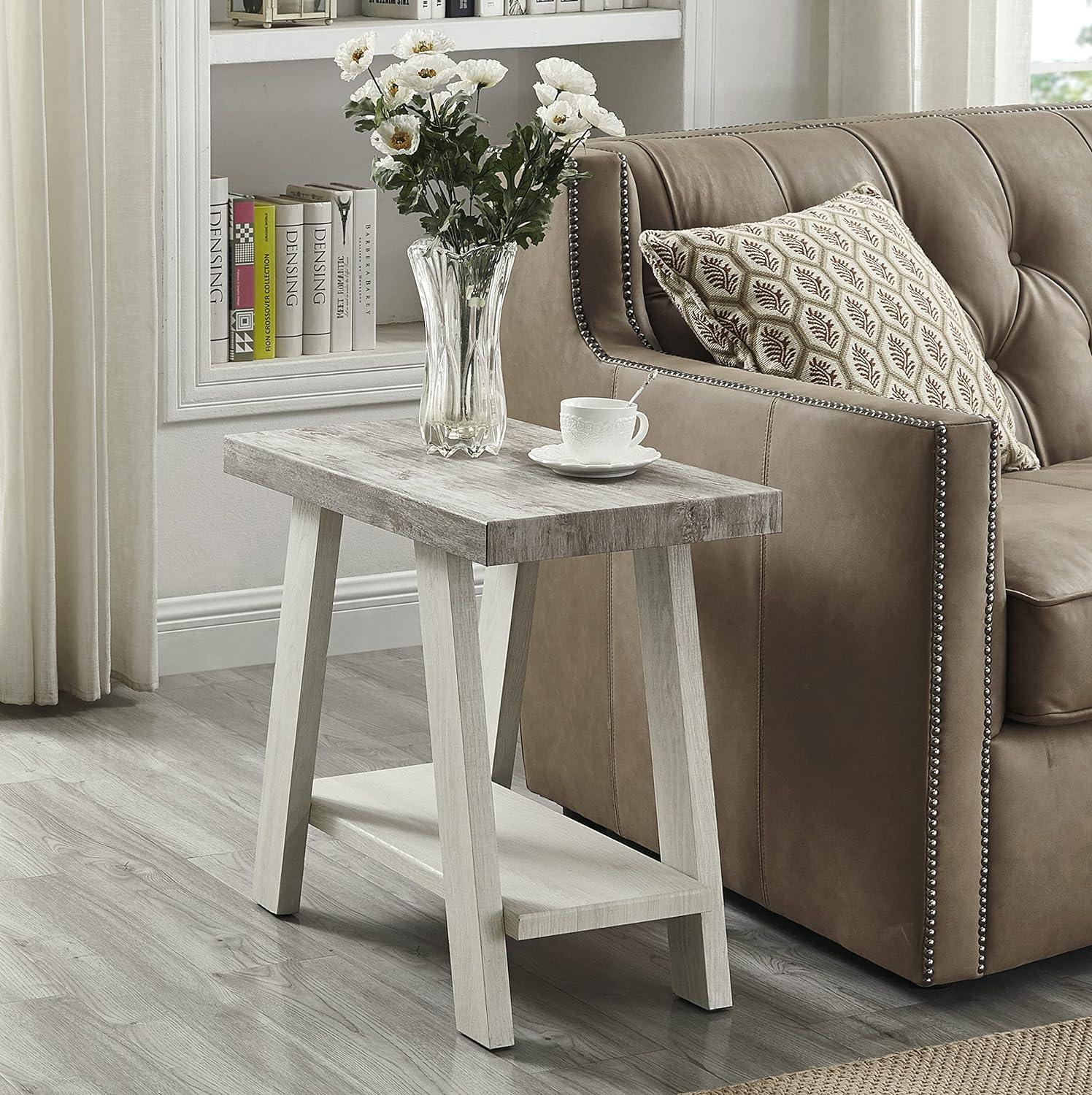 Roundhill Furniture Athens Wood Shelf End Table in Weathered Gray/Beige