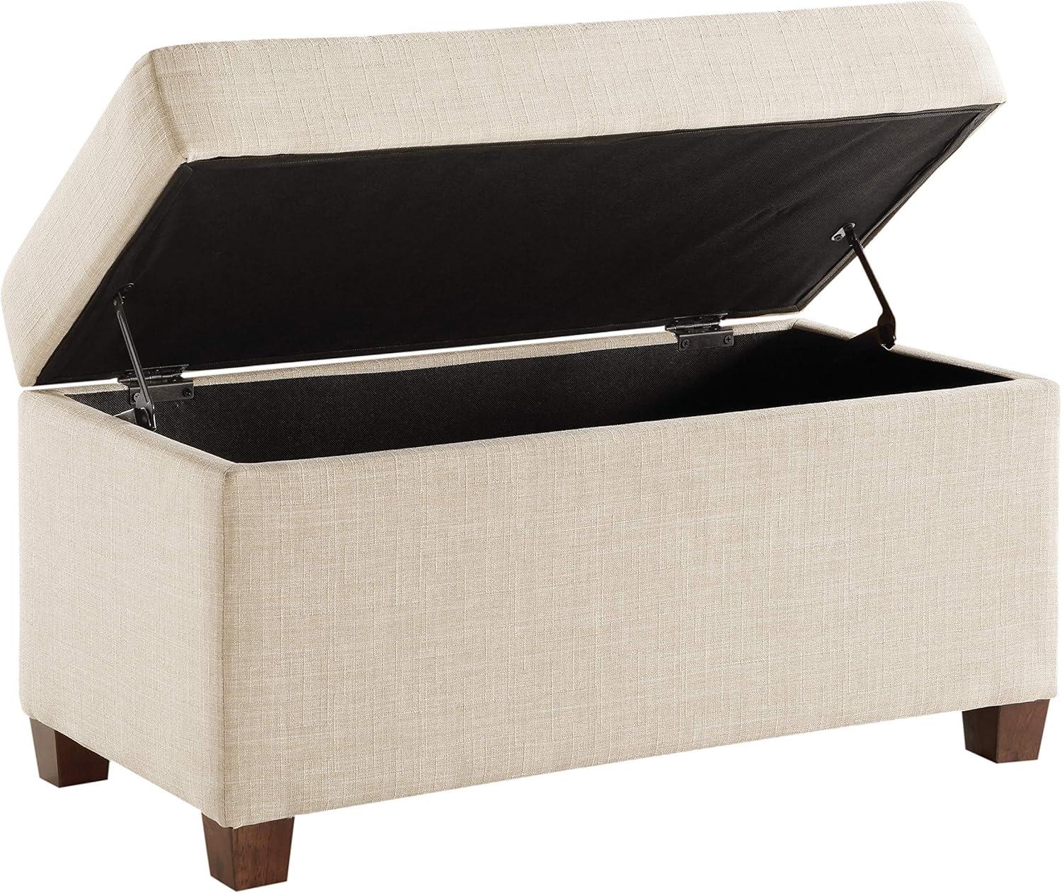 Cream Tufted Fabric Storage Ottoman with Wood Legs