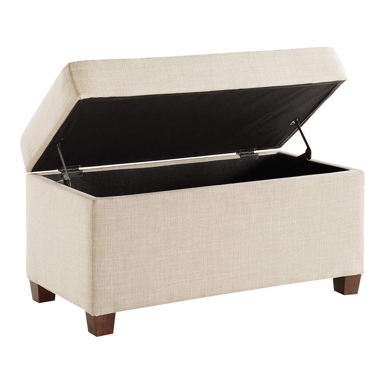 Cream Tufted Fabric Storage Ottoman with Wood Legs