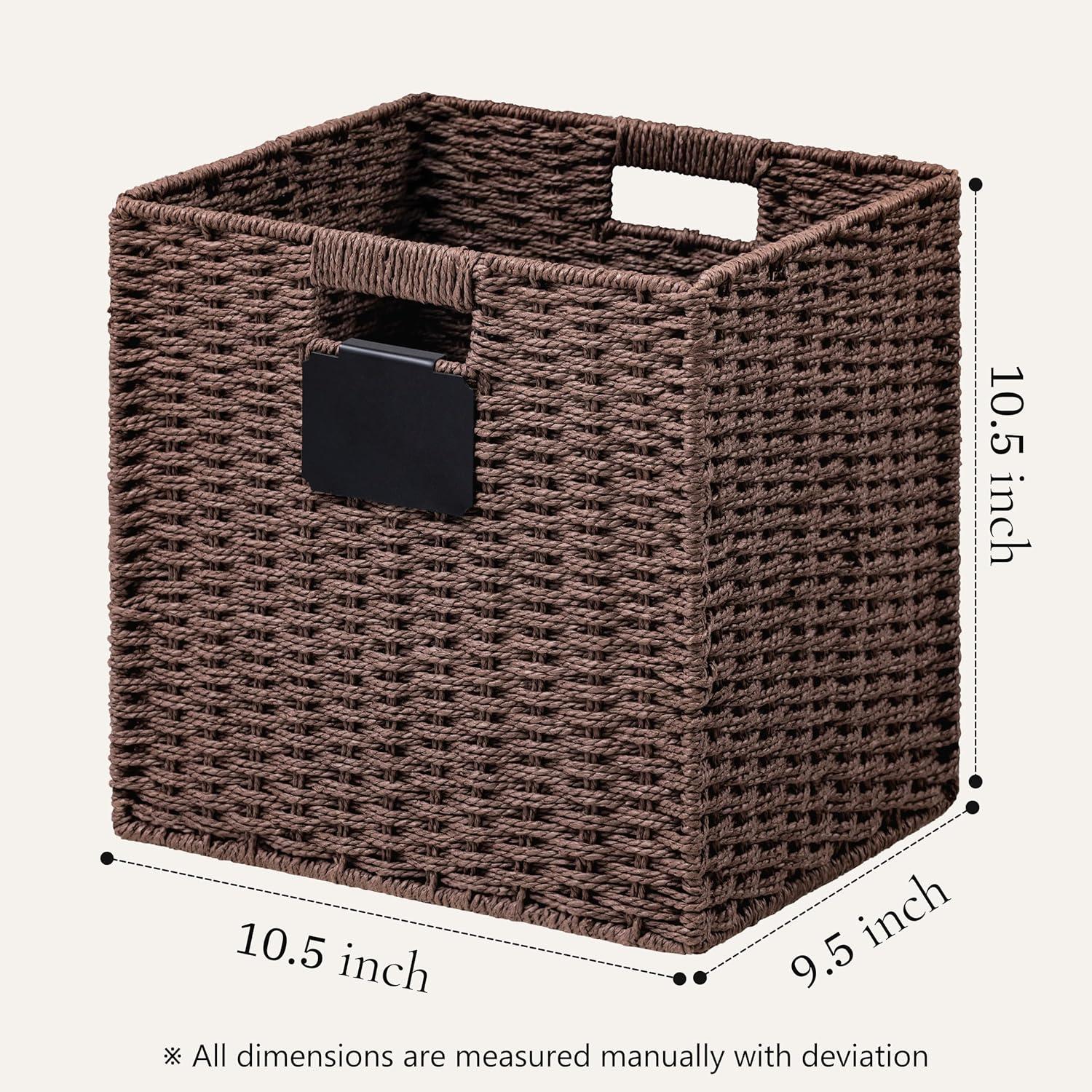 Ornavo Home 2 Pack Paper Wicker Storage Shelf Basket Cube Bin with Handles - 10.5" Inch - Brown