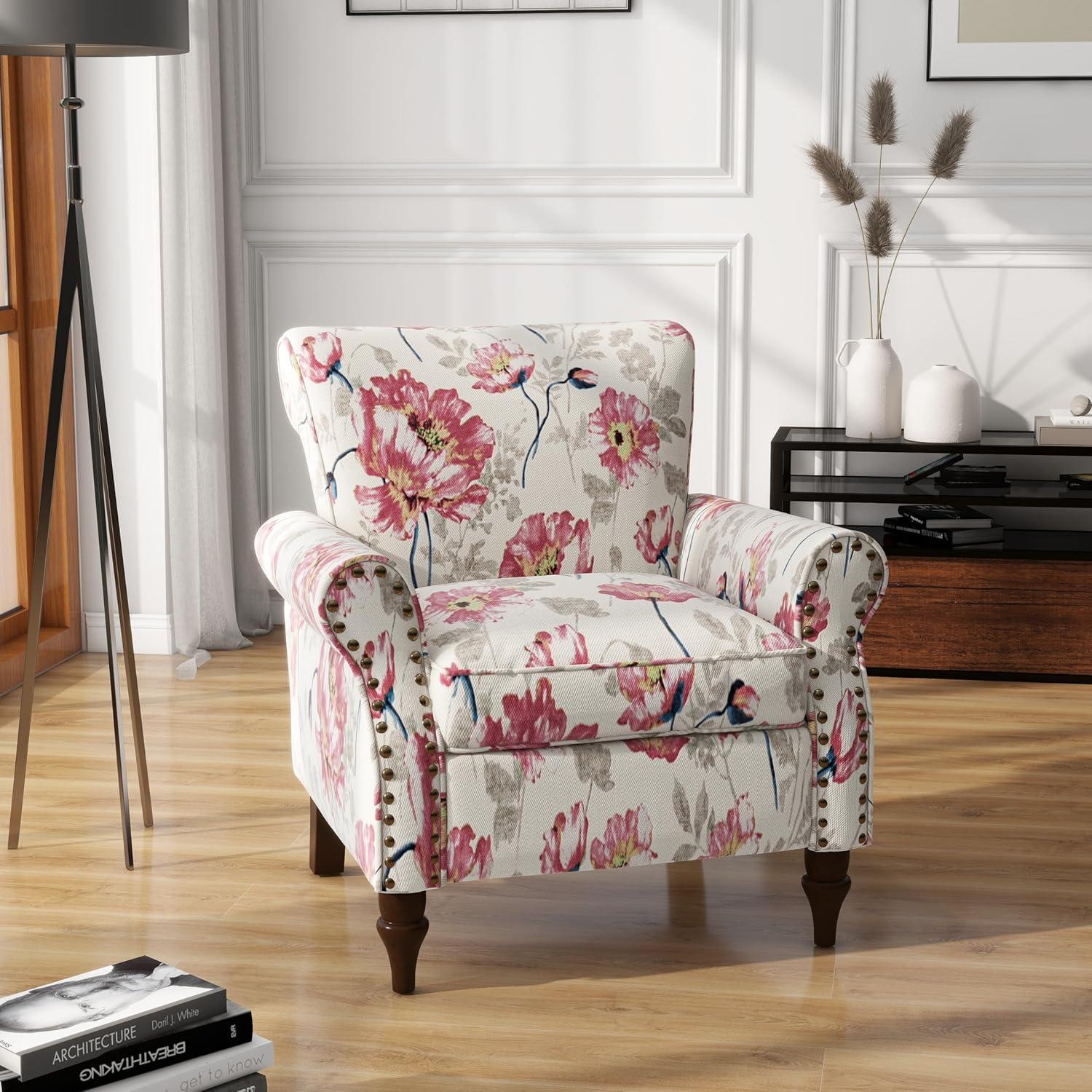 Floral Pattern Blue and White Barrel Accent Chair Set