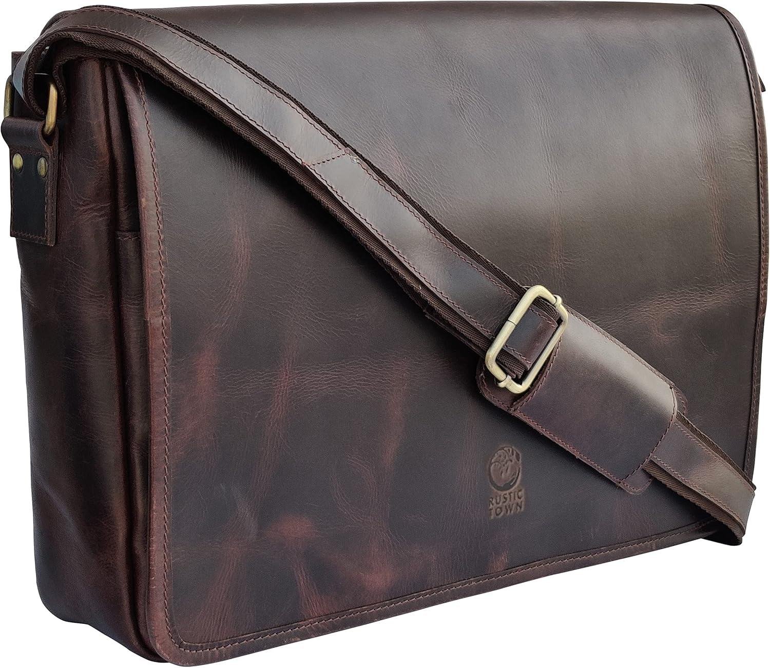 Dark Brown Full Grain Leather 16" Laptop Messenger Bag