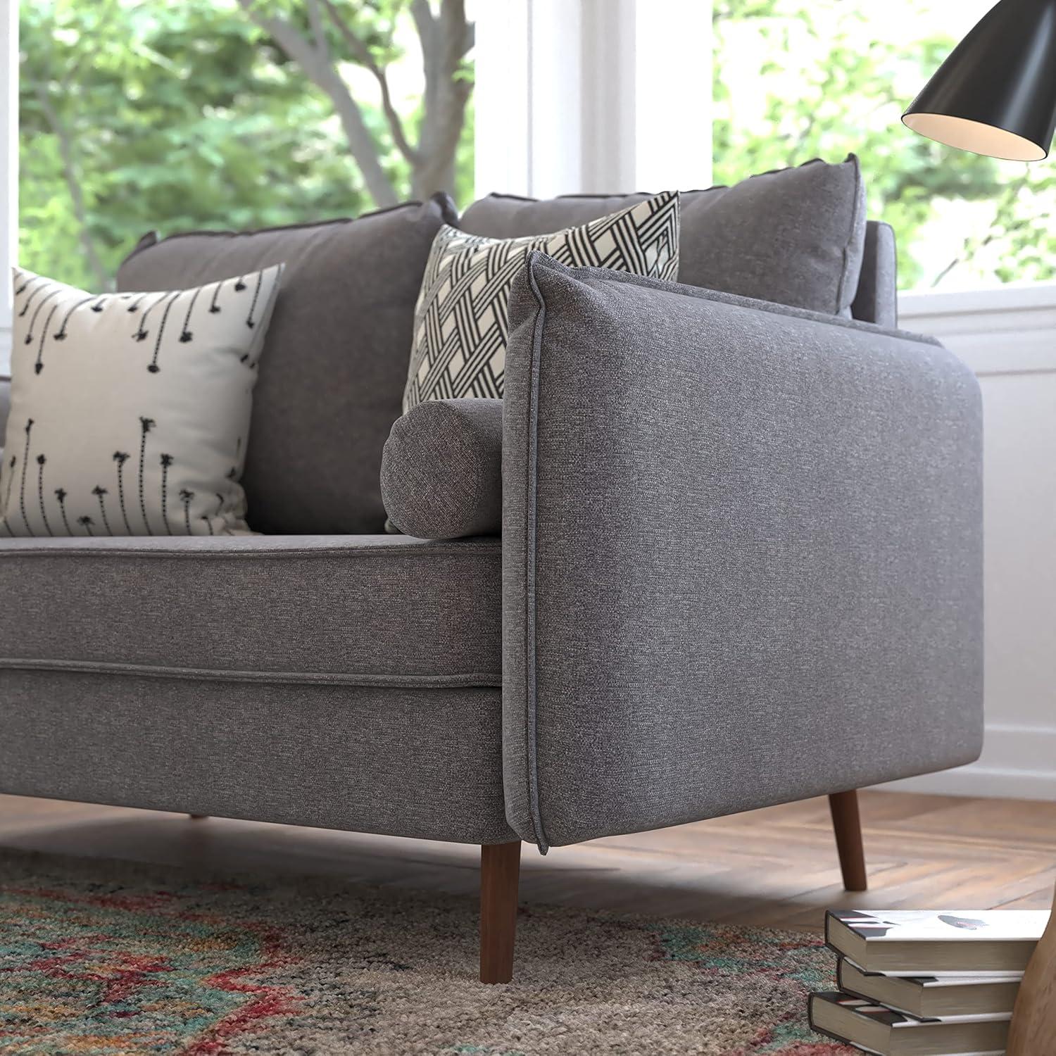 Evie Stone Gray Faux Linen Mid-Century Modern Loveseat