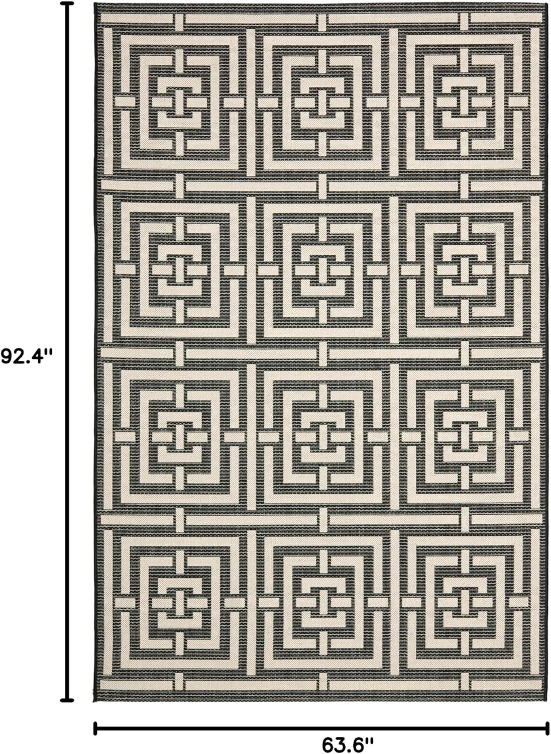 Courtyard CY6937 Power Loomed Indoor and Outdoor Area Rug - Black/Bone - 5'3"x7'7" - Safavieh