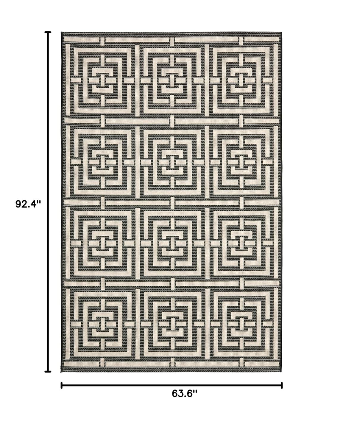Courtyard CY6937 Power Loomed Indoor and Outdoor Area Rug - Black/Bone - 5'3"x7'7" - Safavieh