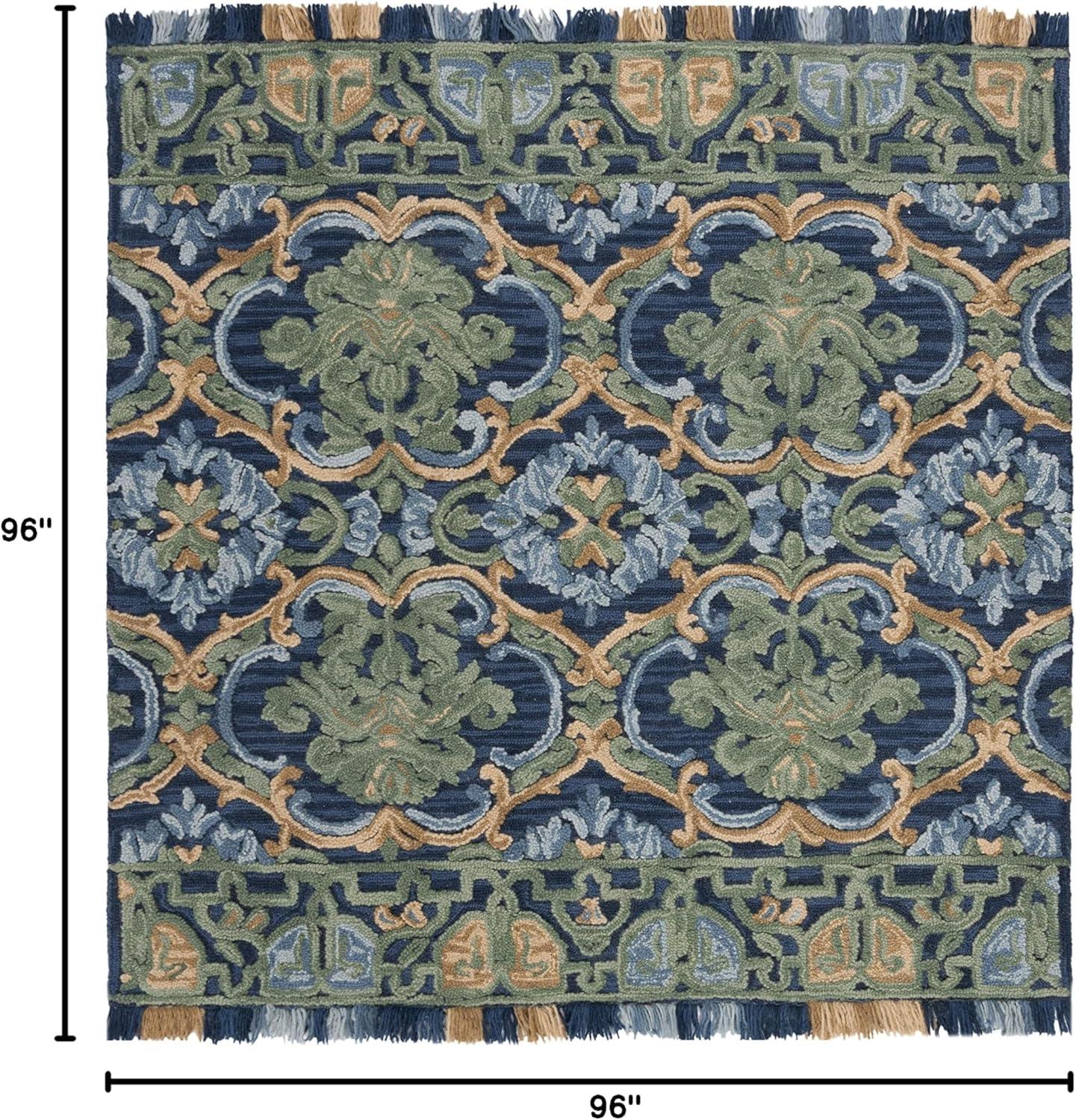 SAFAVIEH Blossom Abram Geometric Area Rug, Navy/Green, 8' x 8' Square