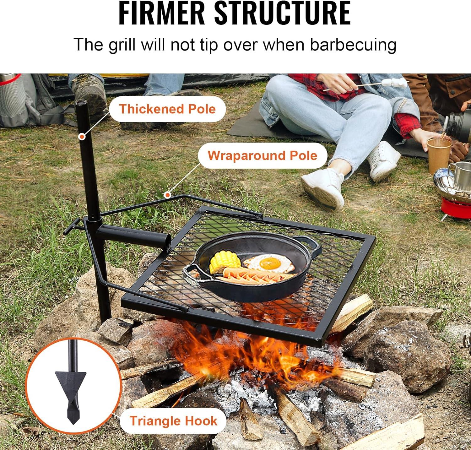 Heavy-Duty Black Stainless Steel Swivel Campfire Grill